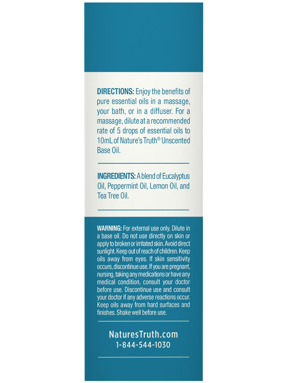 Nature's Truth Breathe Easy glass-bottle label emphasizes pure plant-based essential oil quality.