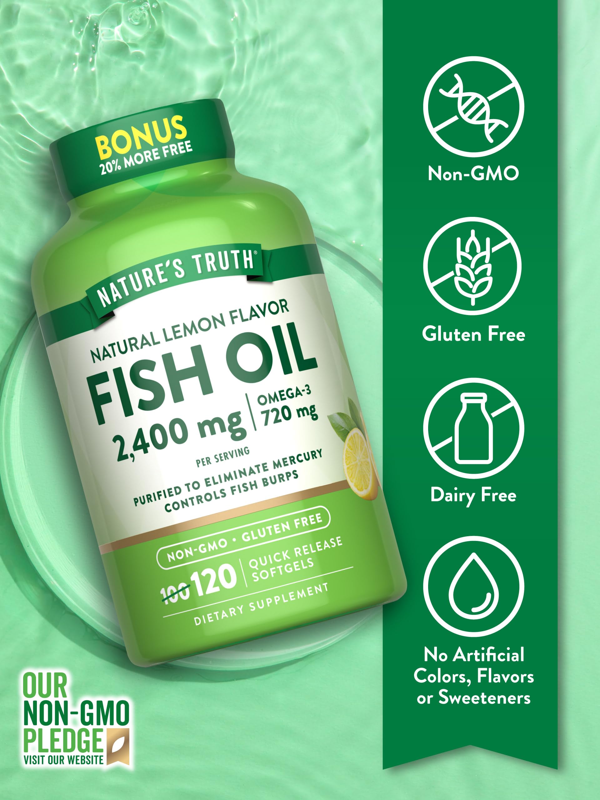 Burpless lemon softgels from Nature's Truth designed for smooth swallowing