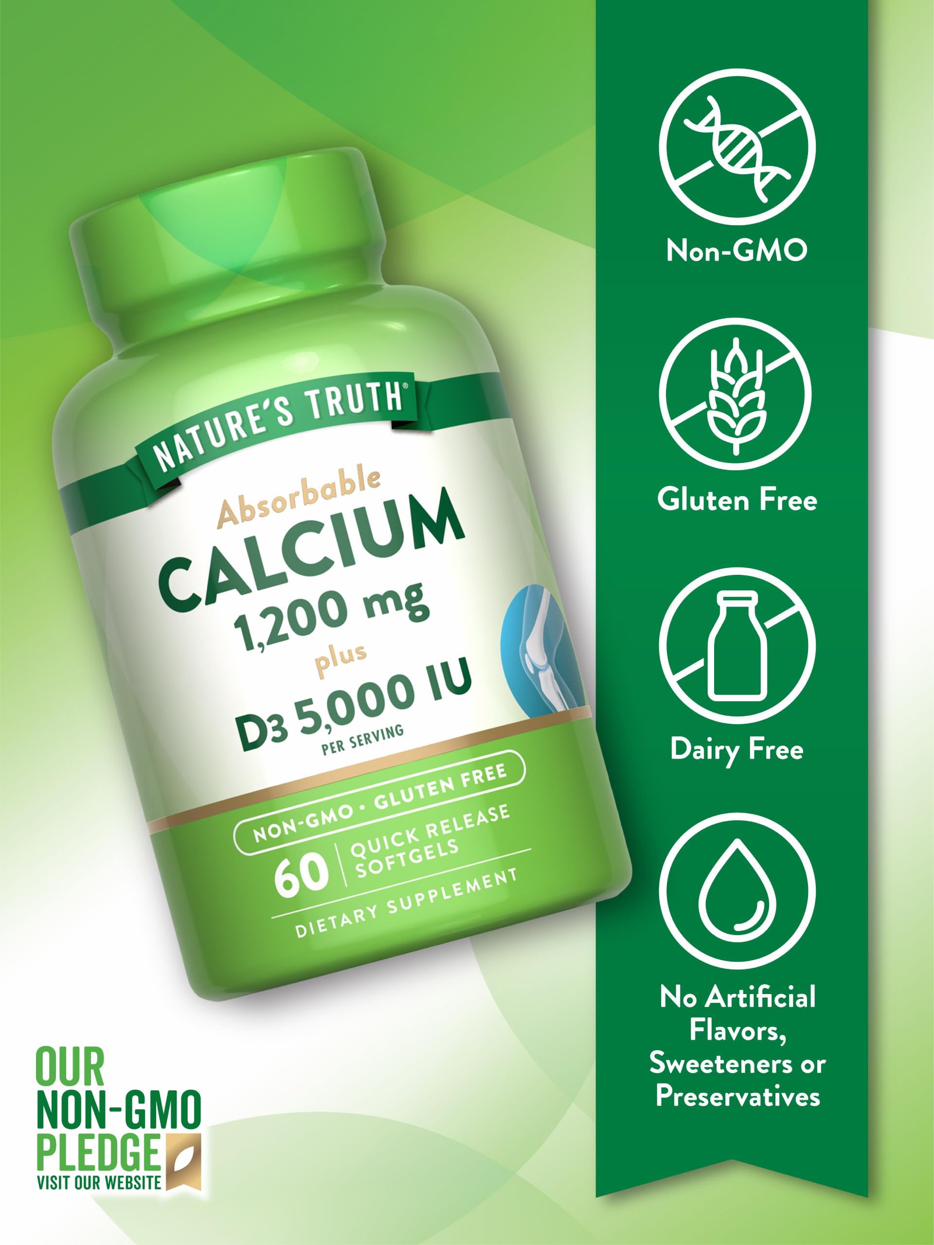 Nature's Truth Calcium 1200mg + D3 softgels capsules are easy to swallow