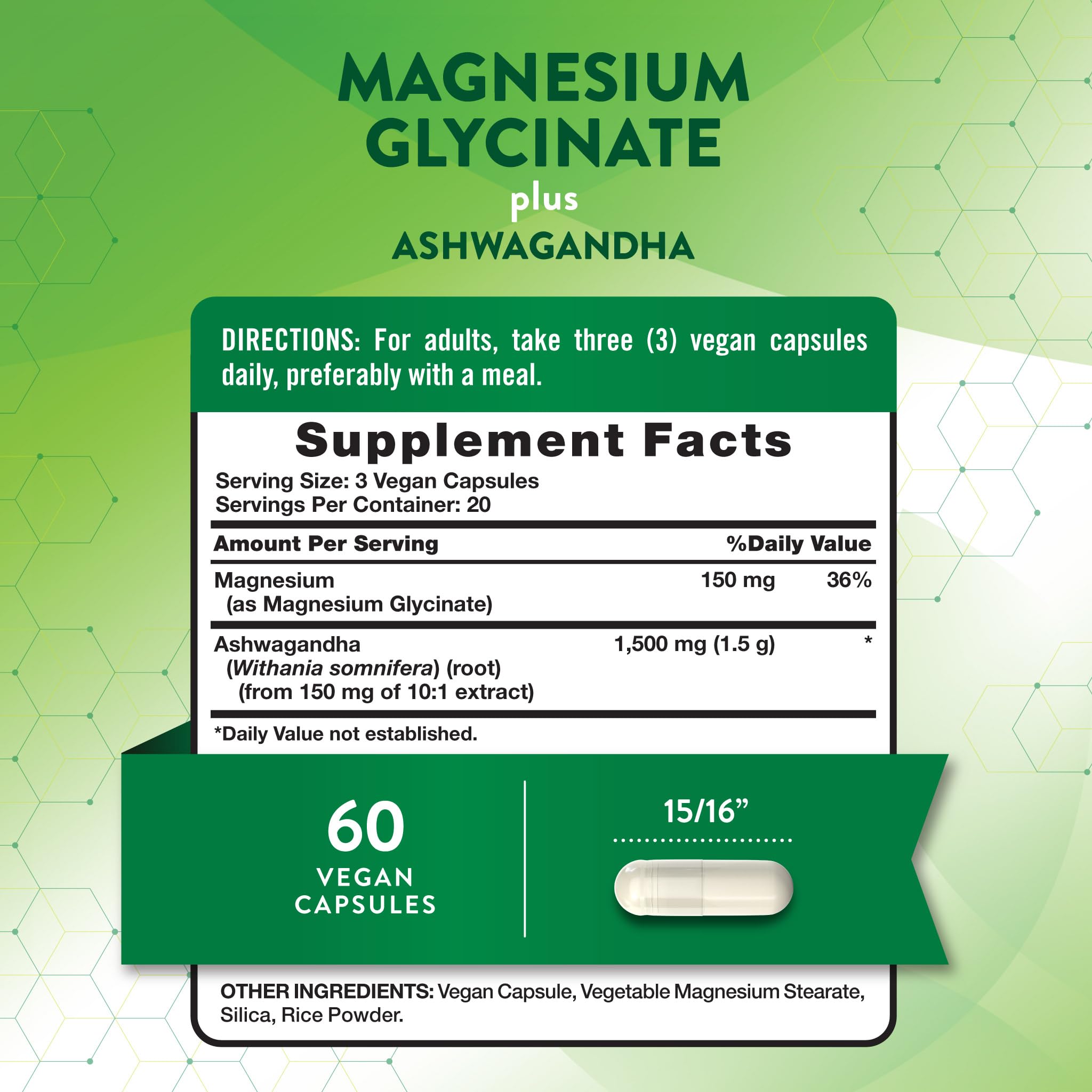Nature's Truth cápsulas veganas de magnesio glicinato con ashwagandha.