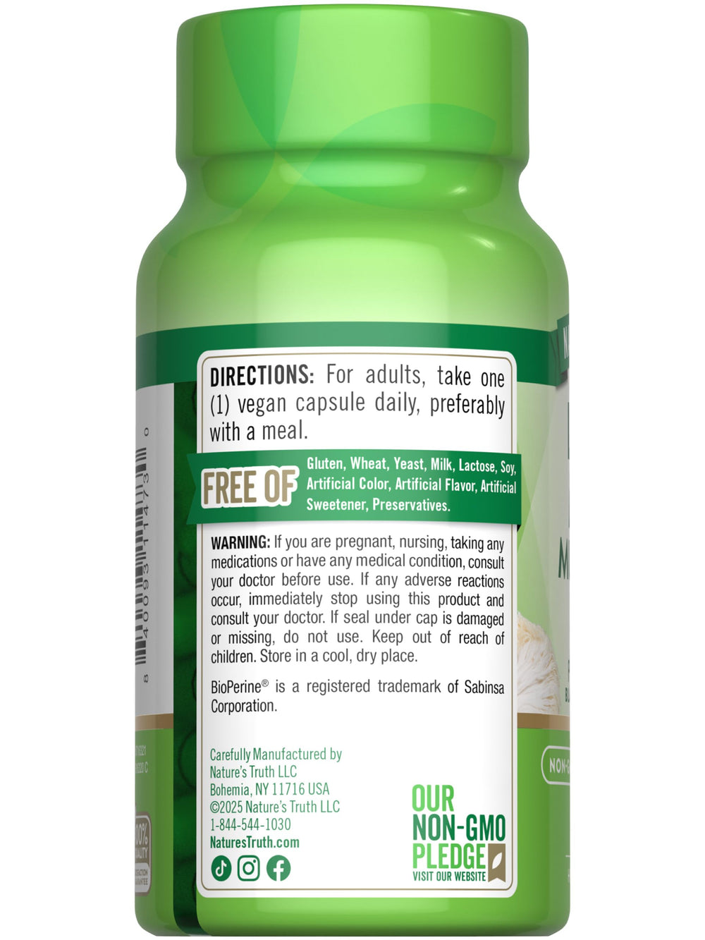 Capsules spilling beside Nature's Truth Lions Mane bottle for daily routine