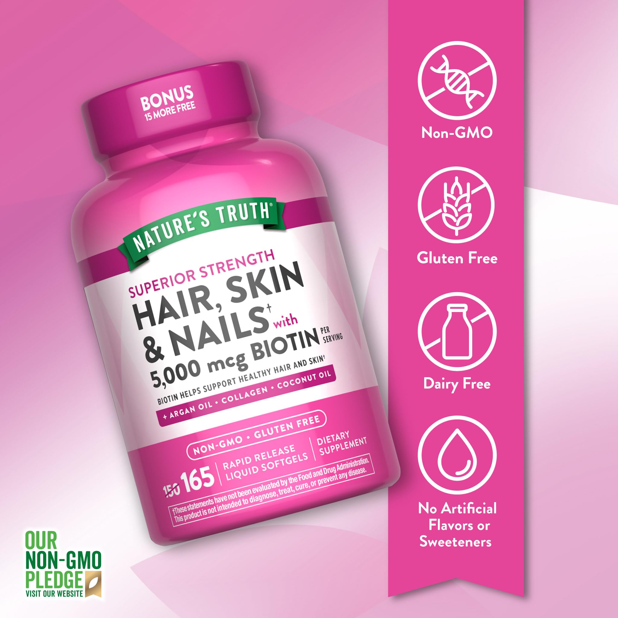 Nature's Truth collagen and argan oil softgels showcase added skincare nourishment.