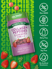 Nature's Truth Collagen Peptide Gummies bottle label highlighting non-GMO and gluten-free features