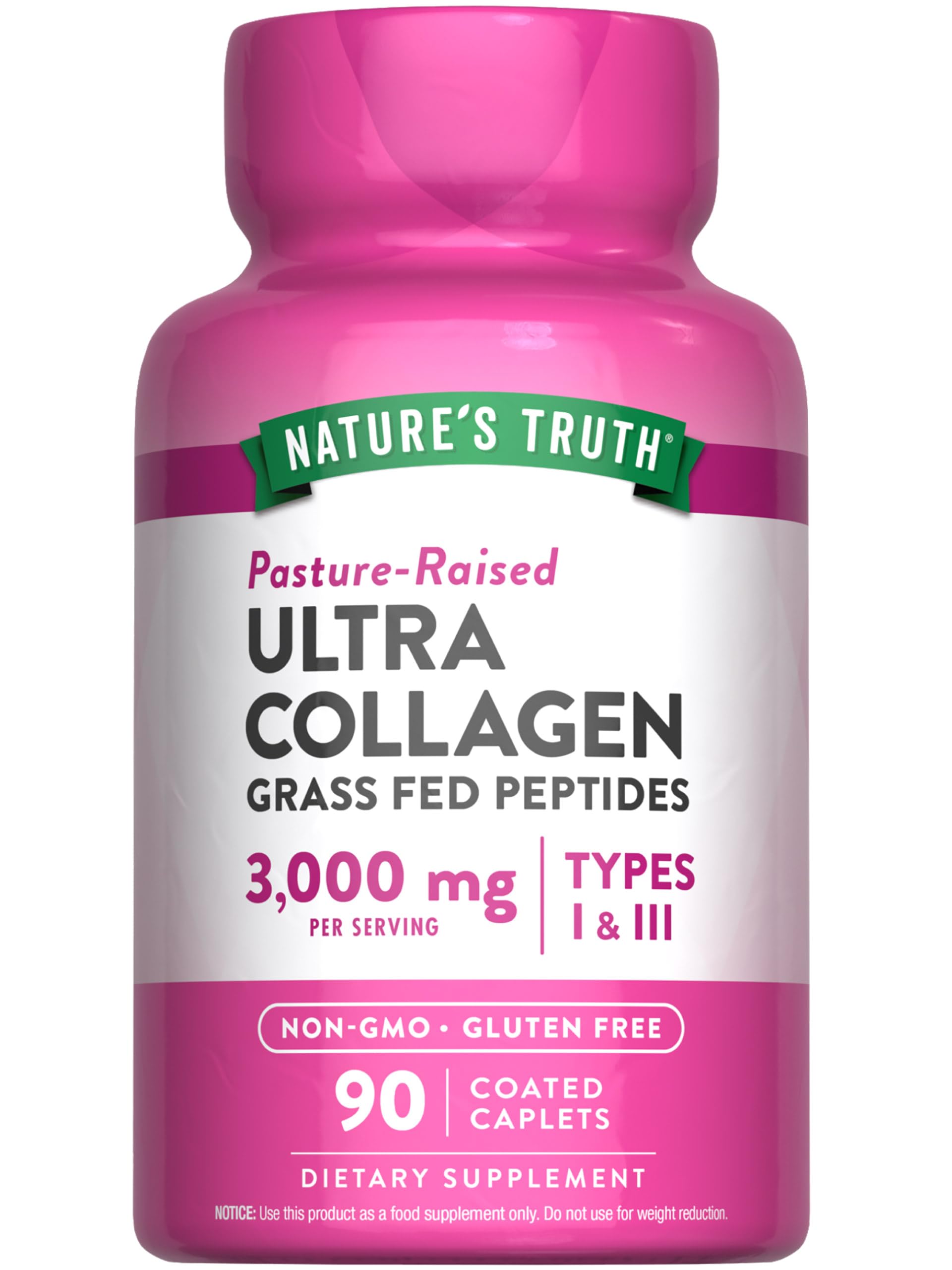 Nature's Truth Collagen Peptides bottle highlighting grass-fed source for daily wellness