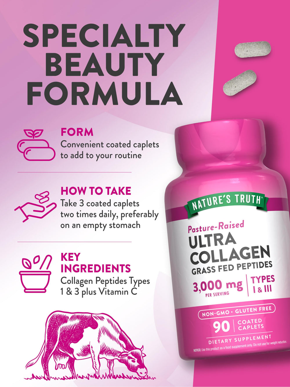 Gluten-free and non-GMO designation on Nature's Truth collagen peptides