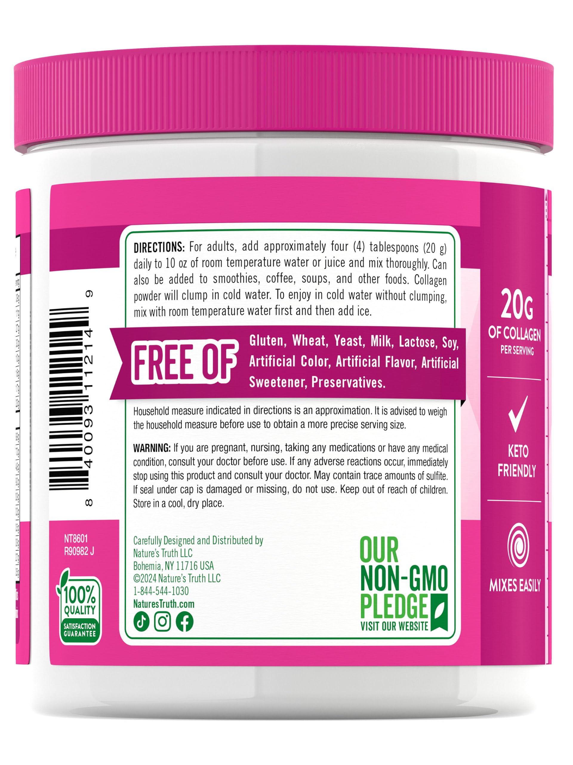 Nature's Truth Collagen Powder Non-GMO seal emphasizes purity.