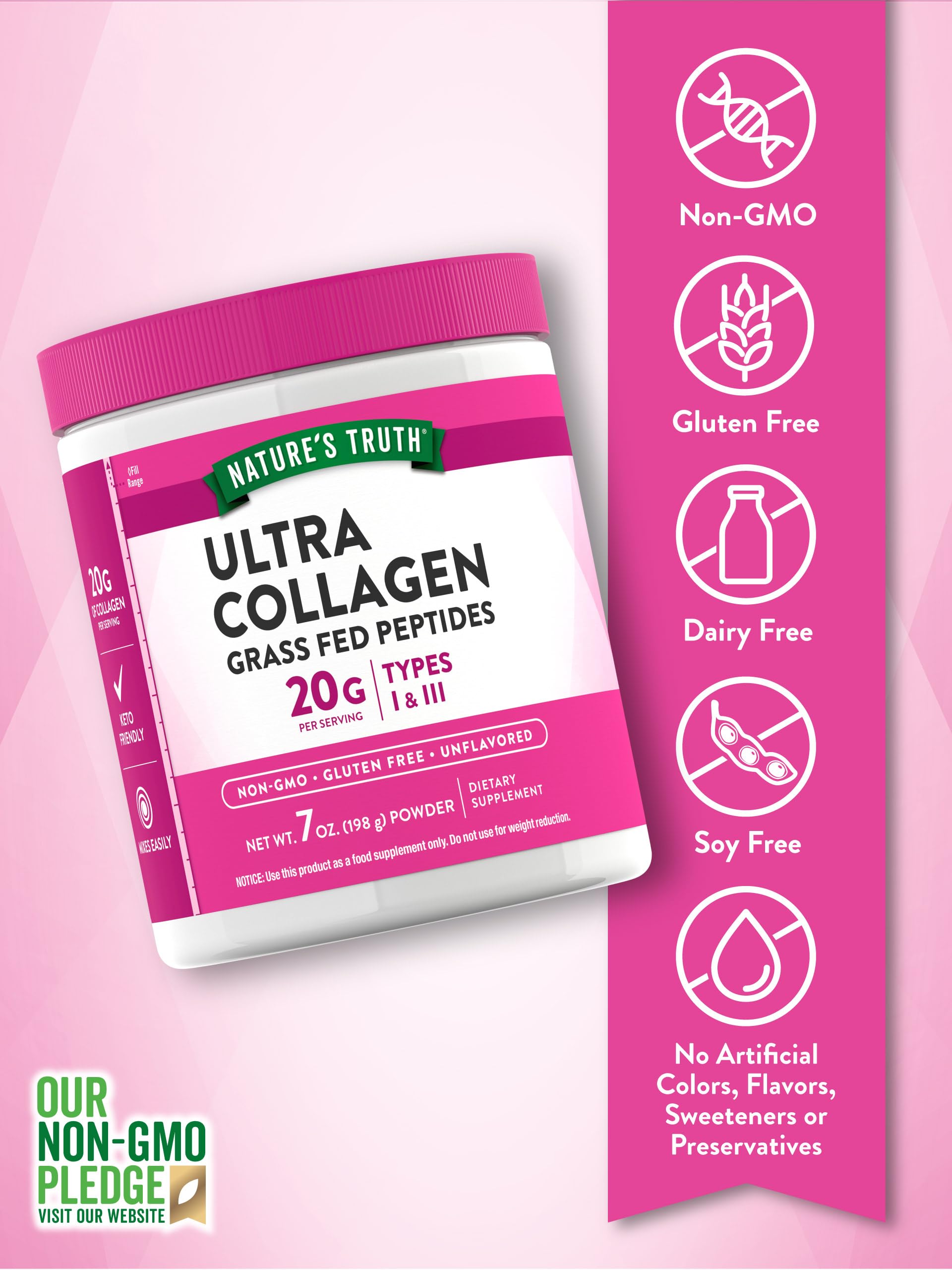 Nature's Truth Collagen Powder scoop highlights convenient serving size.