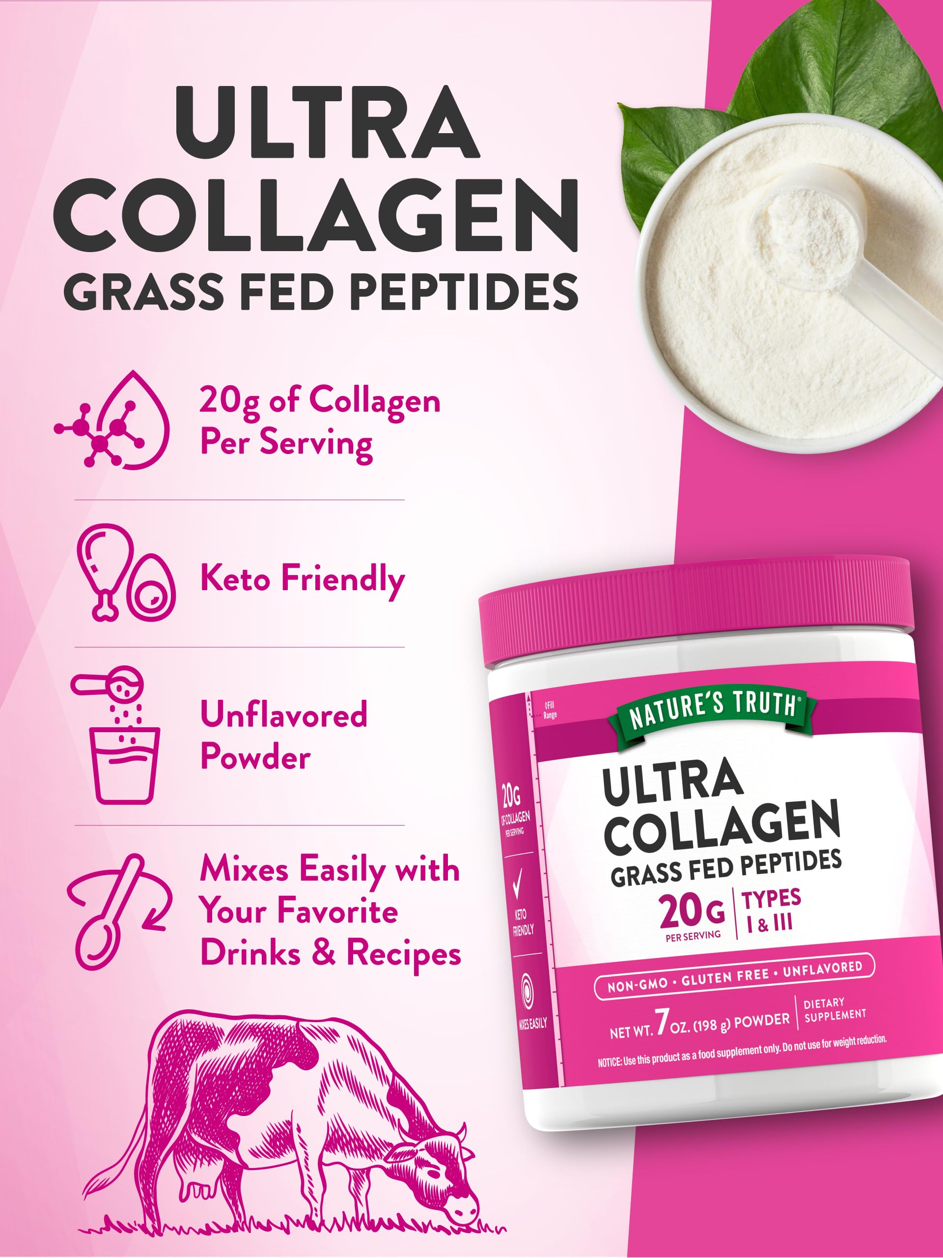 Nature's Truth Collagen Powder unflavored pour for drinks and recipes.
