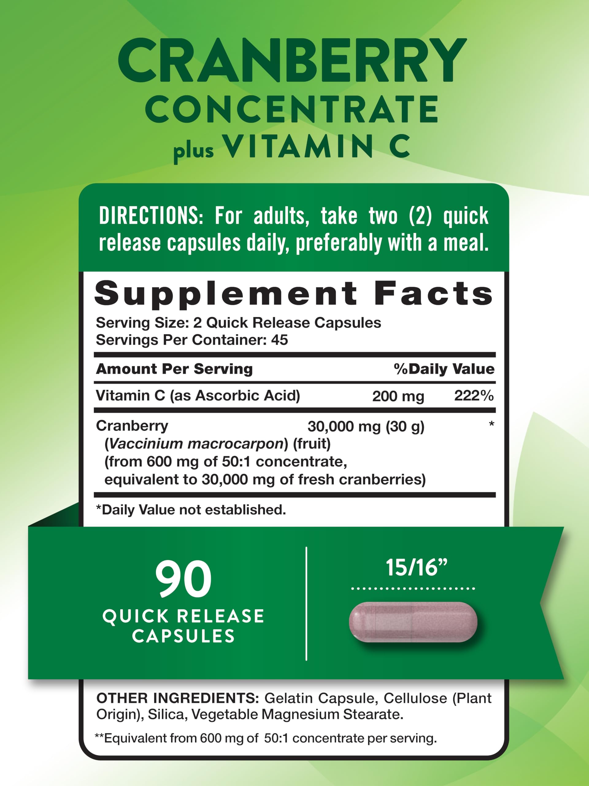 Nature's Truth Cranberry Concentrate capsules close-up for convenient daily intake.