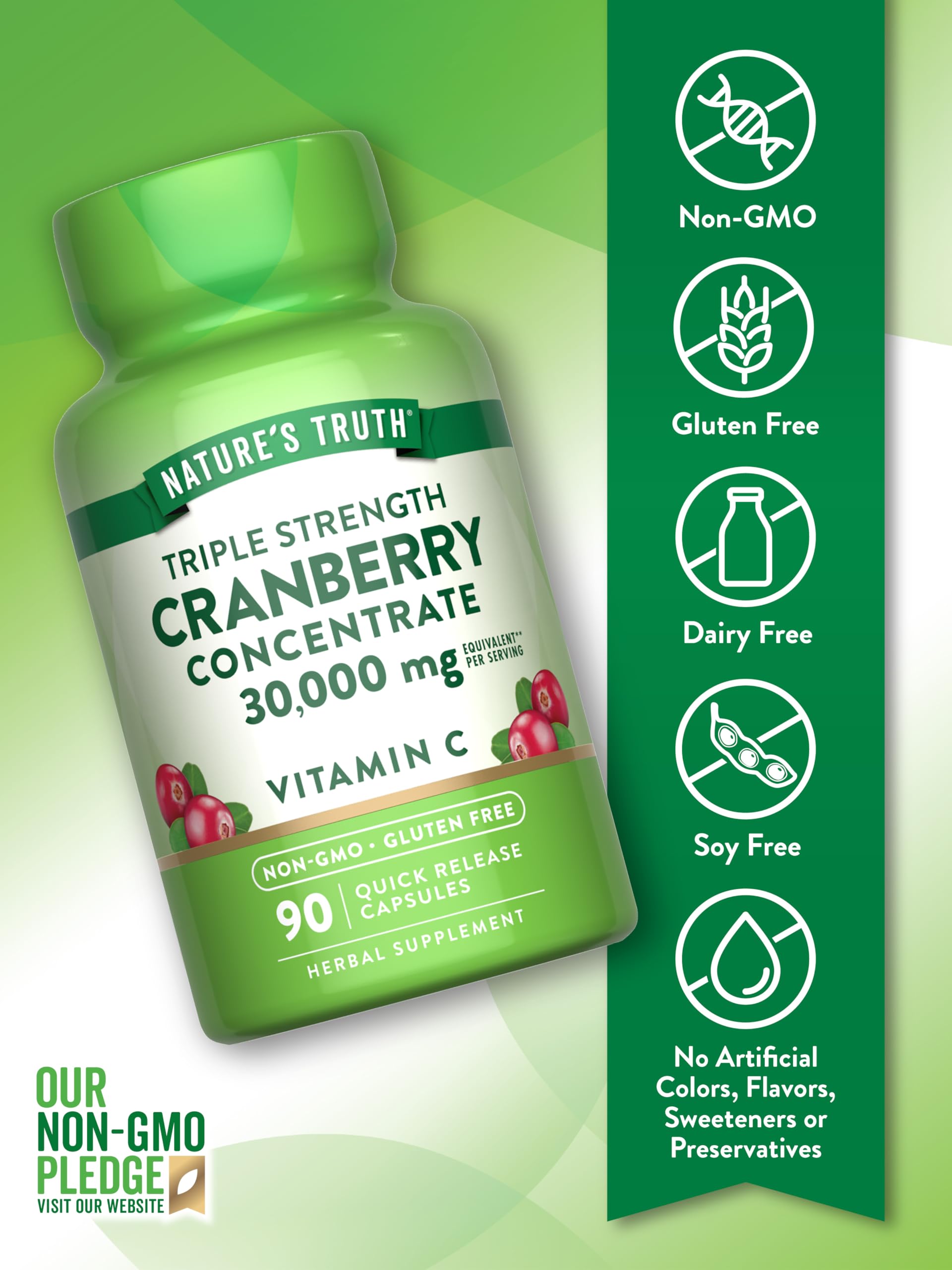 Nature's Truth Cranberry Concentrate label detail highlighting 30,000 mg serving claim.