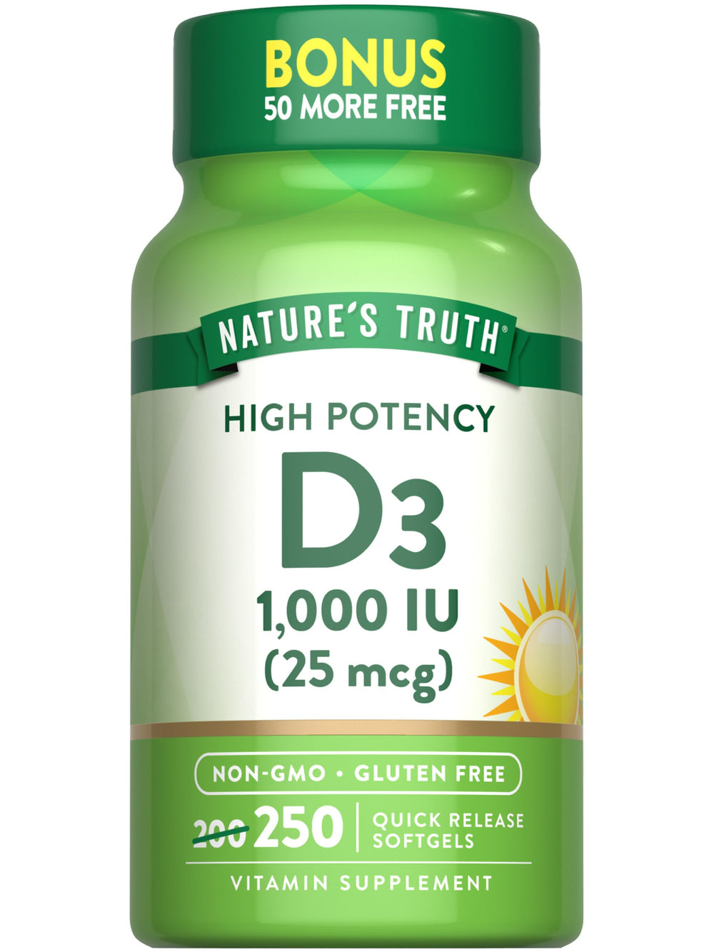 Nature's Truth D3 1000 IU bottle with label for daily support.