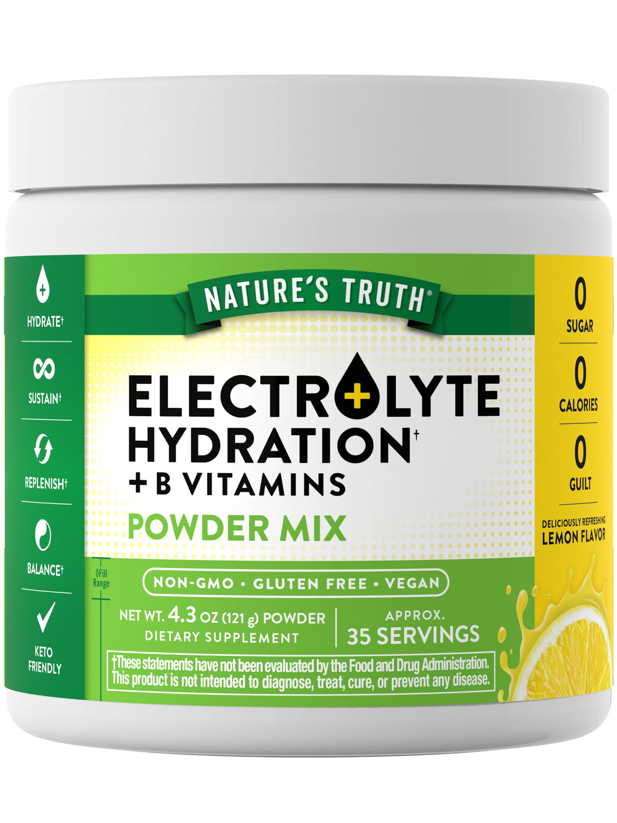 Nature's Truth electrolitos polvo limón en vaso para hidratación diaria