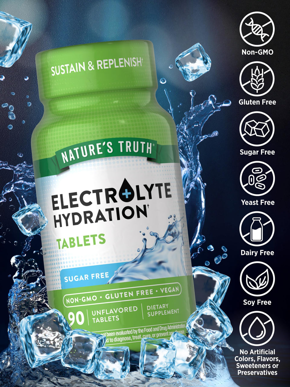 Nature's Truth unflavored tablets easily added to eight ounces of water for simple hydration