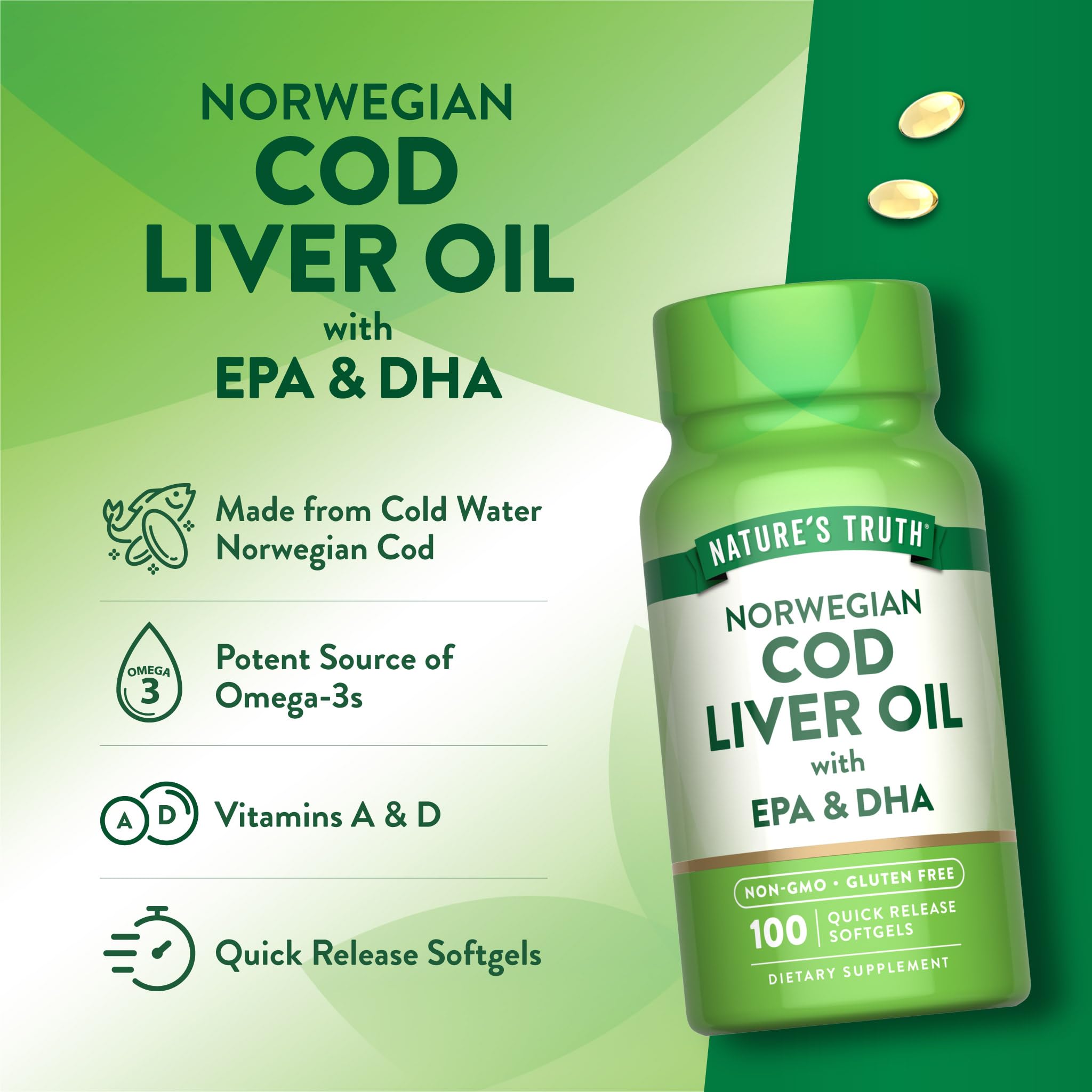 Nature's Truth bottle label displays EPA and DHA information.