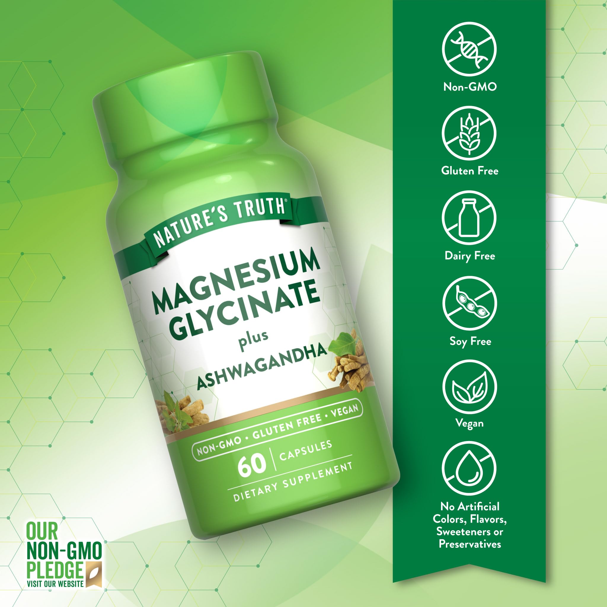Nature's Truth etiqueta sin gluten y sin OGM, empaque claro.