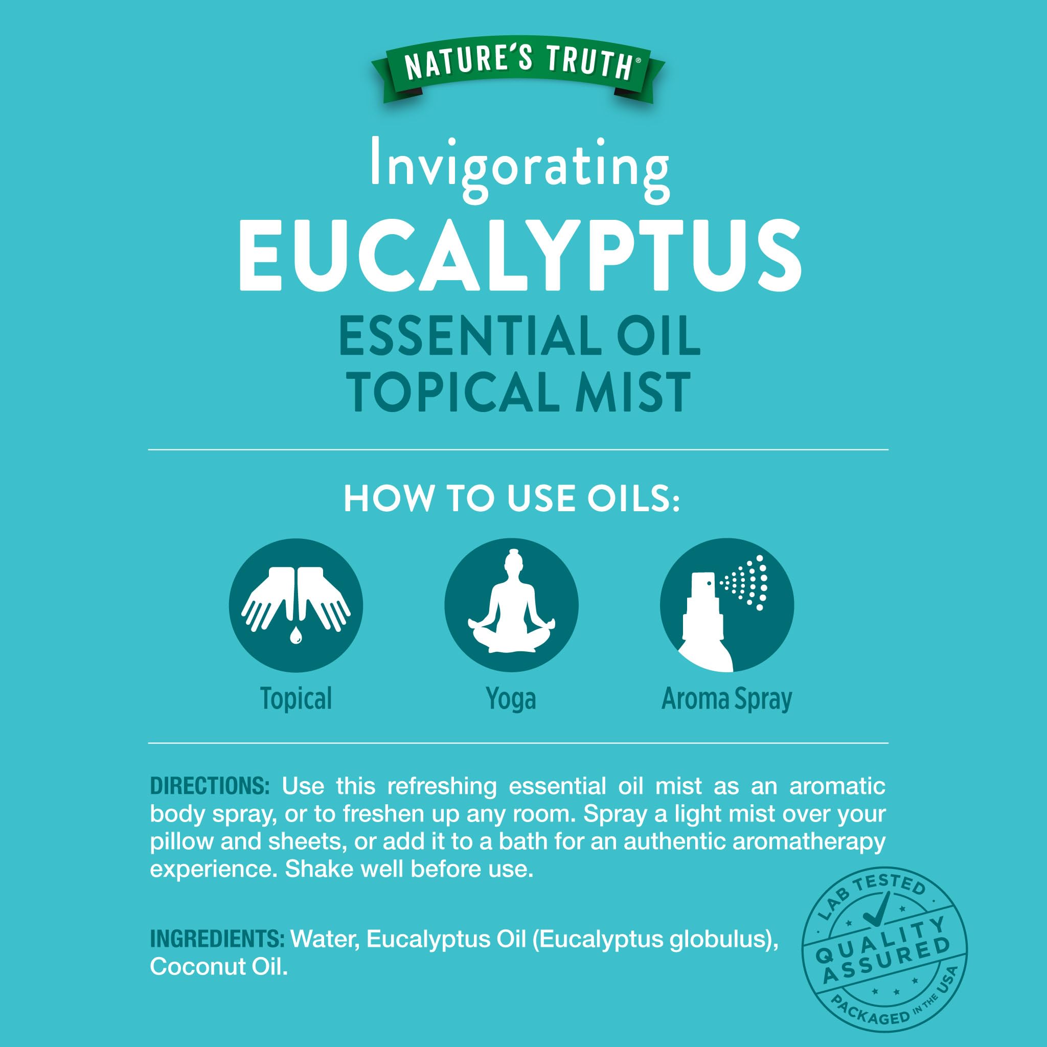 Nature's Truth eucalyptus mist spray mist release for quick invigoration.