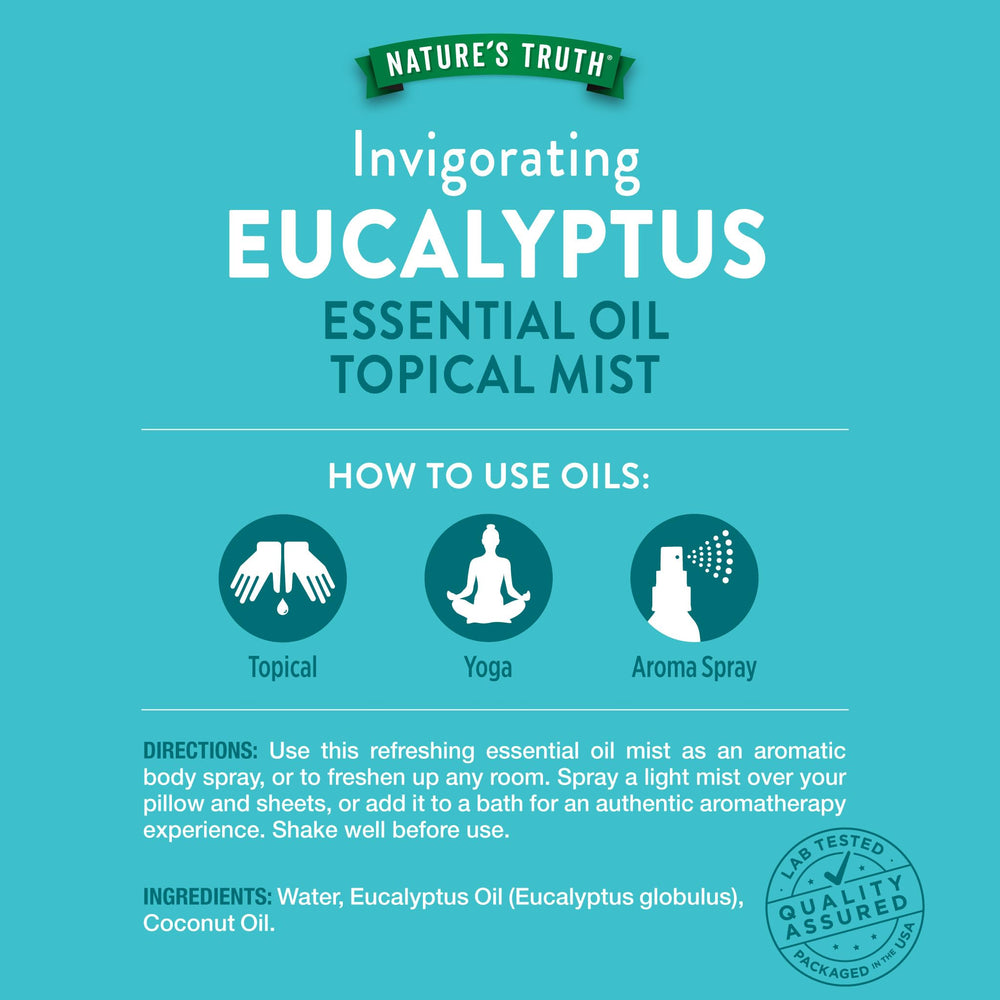 Nature's Truth eucalyptus mist spray mist release for quick invigoration.