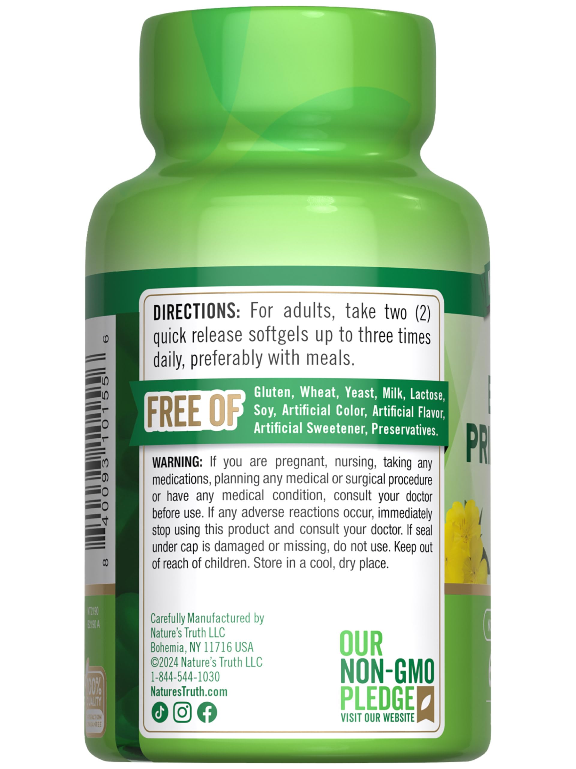 Nature's Truth bottle front view with transparent ingredients list for informed choice.