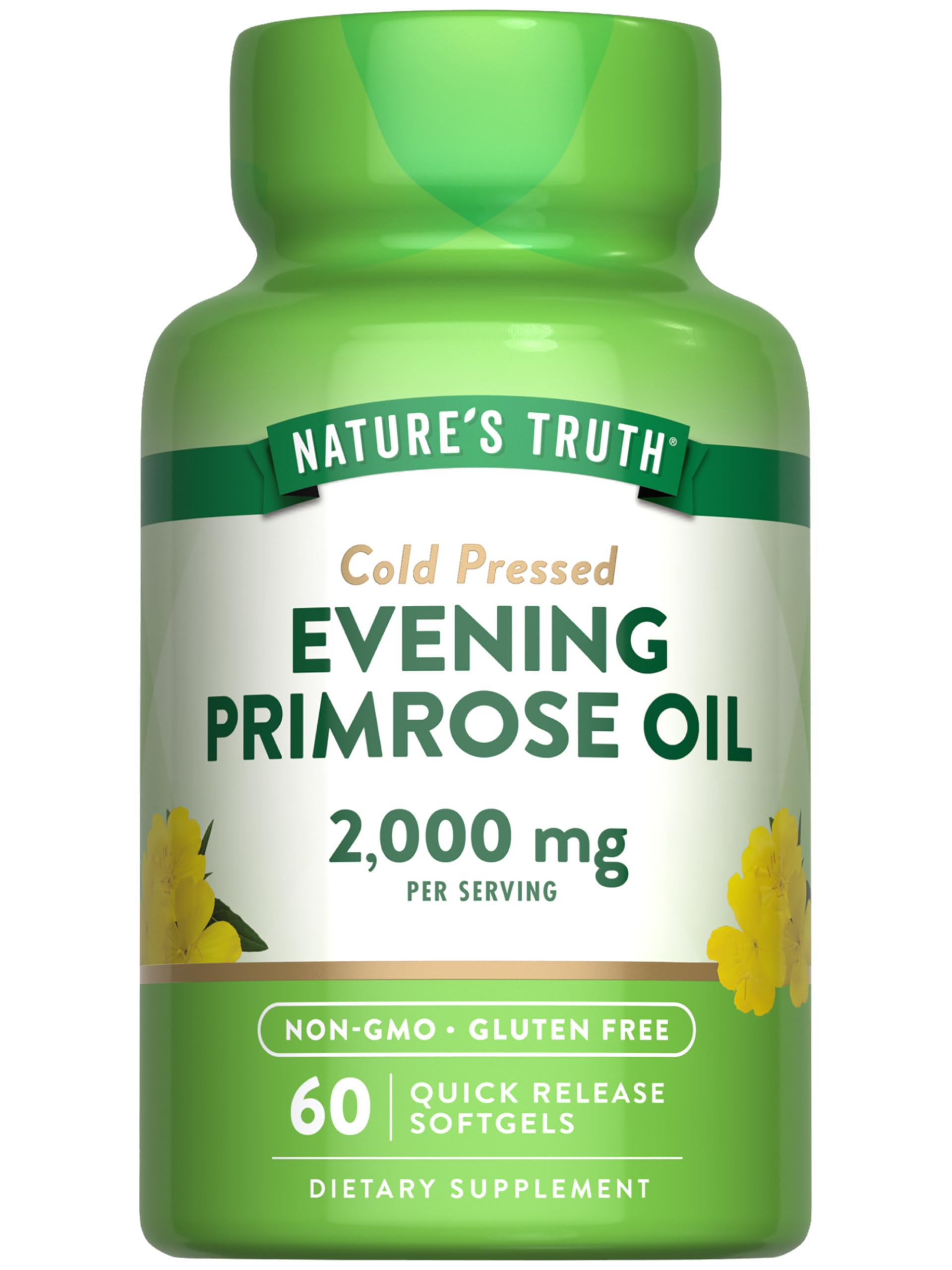 Nature's Truth Evening Primrose Oil softgels bottle on display for daily essential fatty acids.