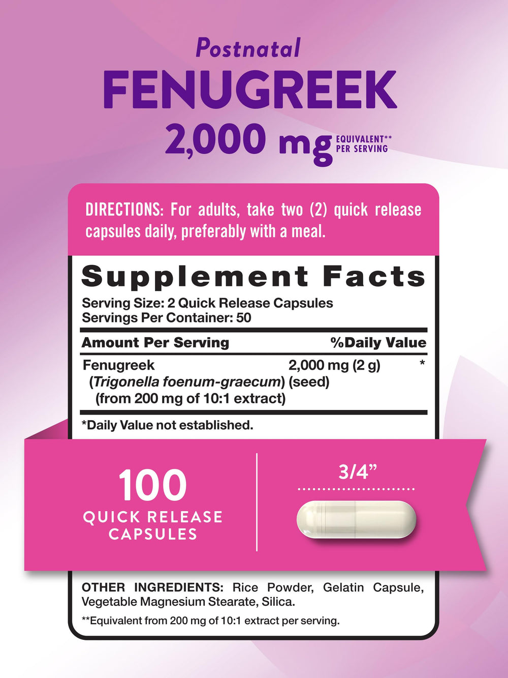Close-up of Nature's Truth fenugreek packaging highlighting non-GMO and gluten-free