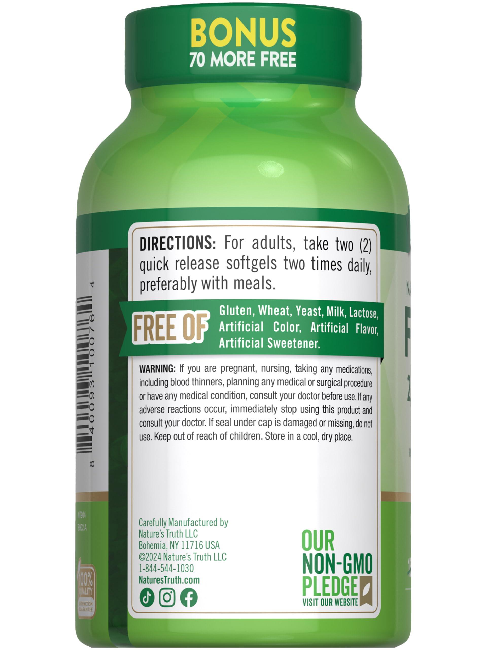 Nature's Truth fish oil 2000 mg shelf display, trusted vitamin innovator heritage.