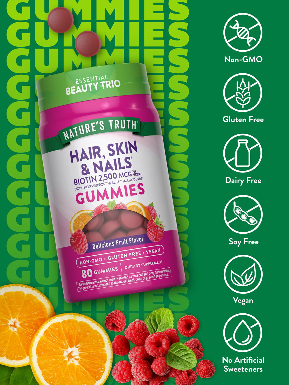 Nature's Truth fruit-flavored vegan gummies in bright packaging