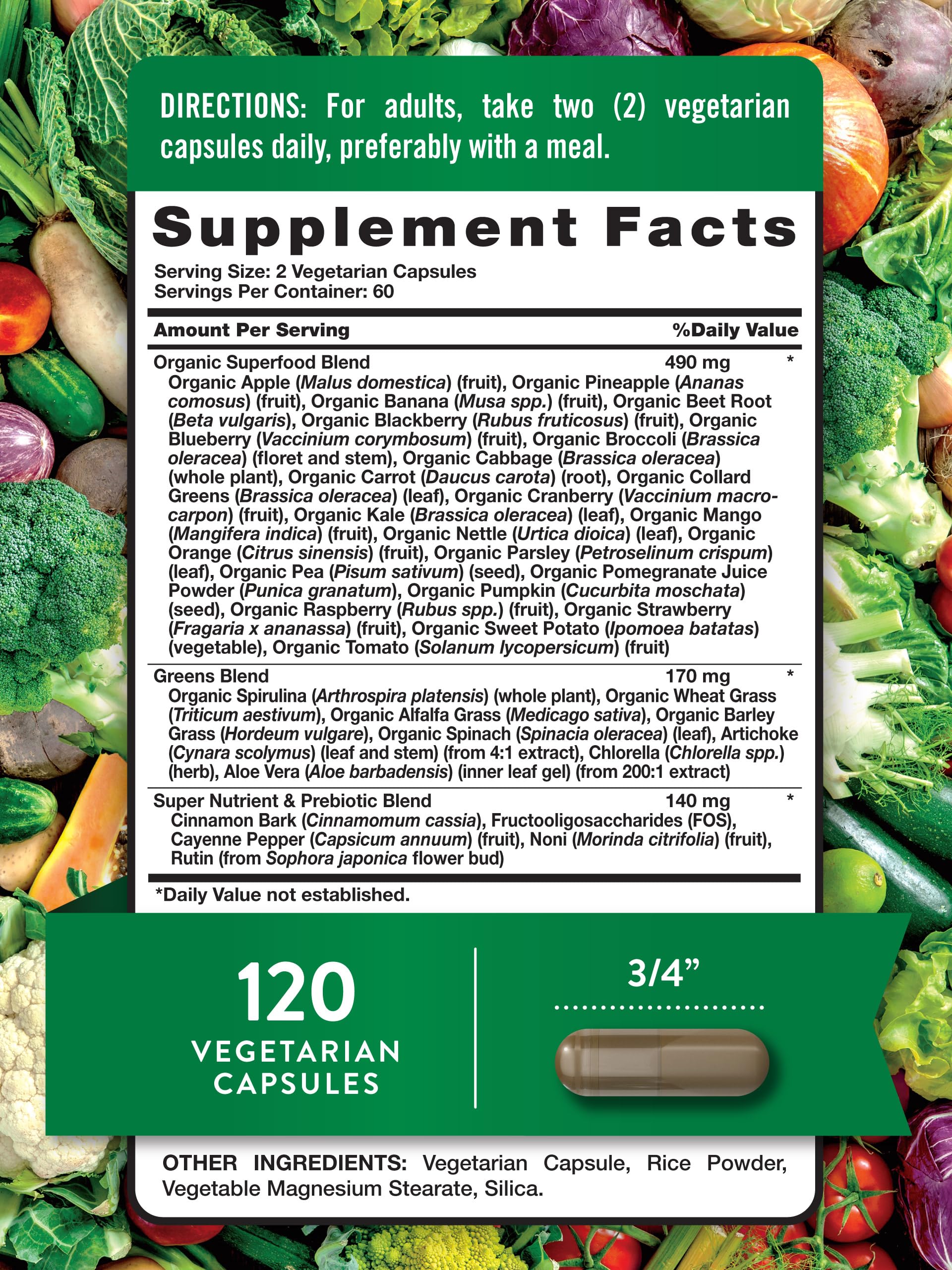 Nature’s Truth two capsules close up shows vegetarian formula for plant based living.