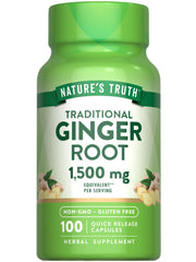Nature's Truth Ginger Root Capsules bottle shows 1,500 mg per serving for daily wellness.