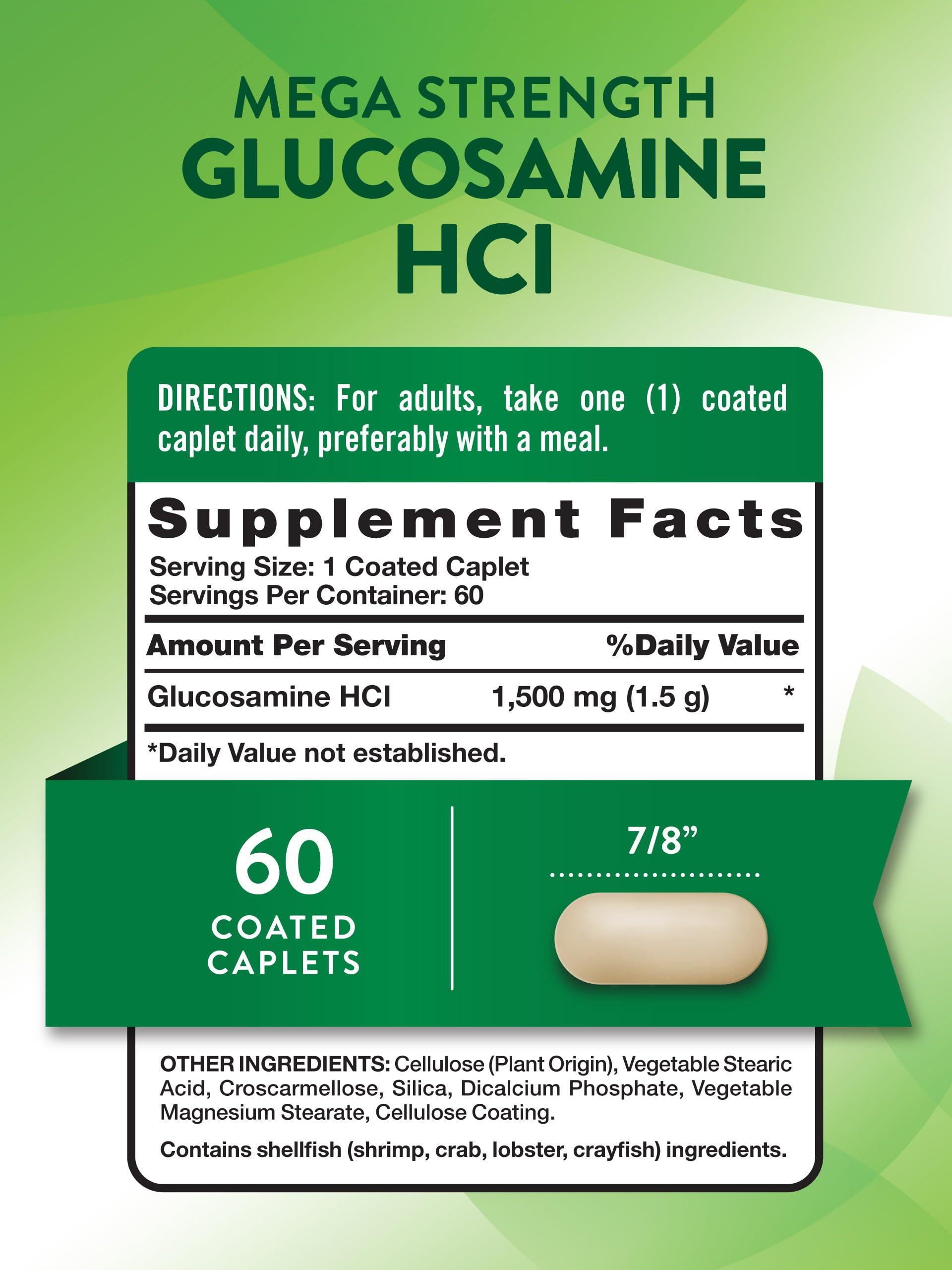 Nature's Truth Glucosamine HCl 1500mg caplet close-up for easy swallowing