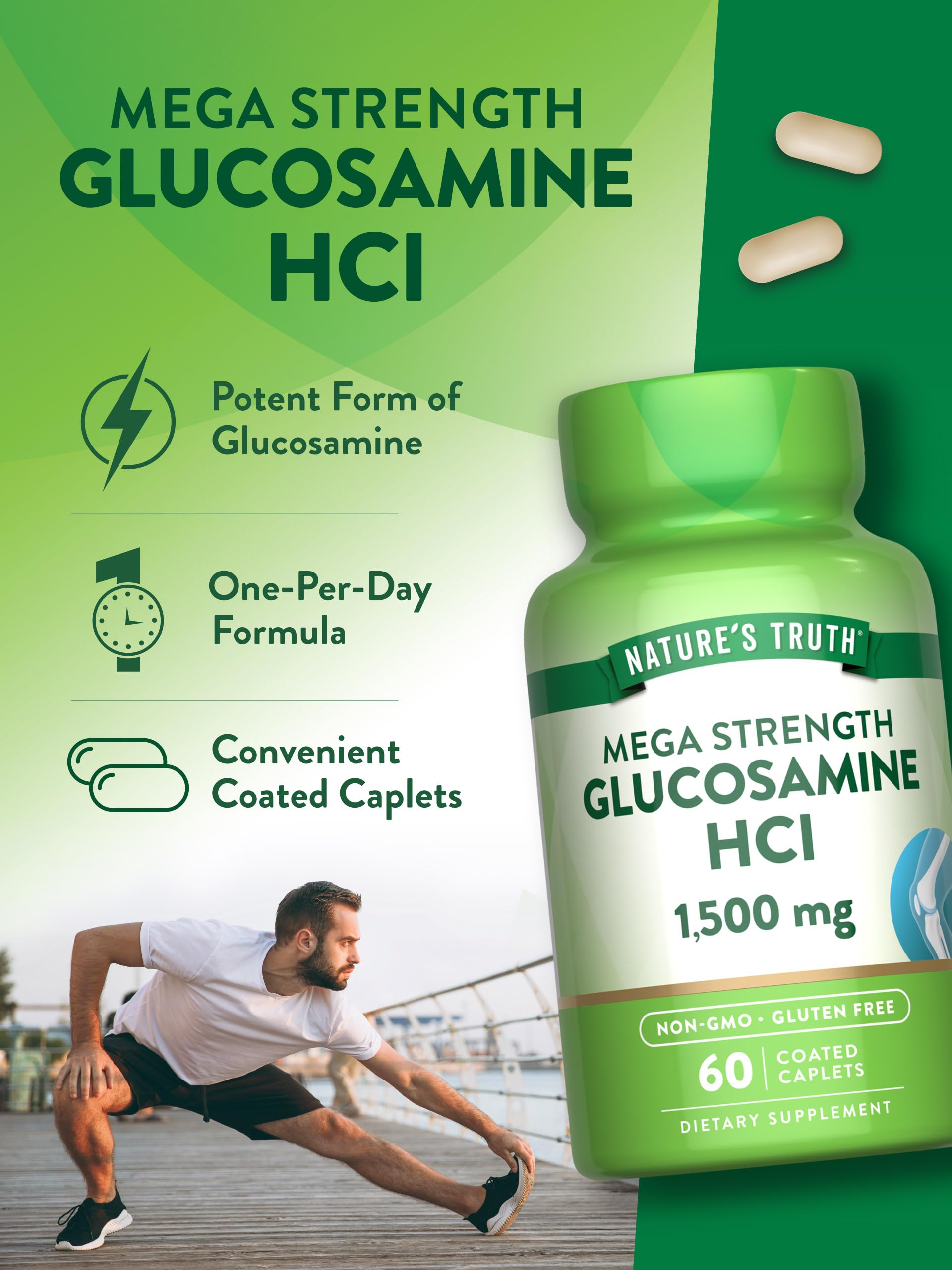 Nature's Truth Glucosamine HCl 1500mg packaging with clear dosage