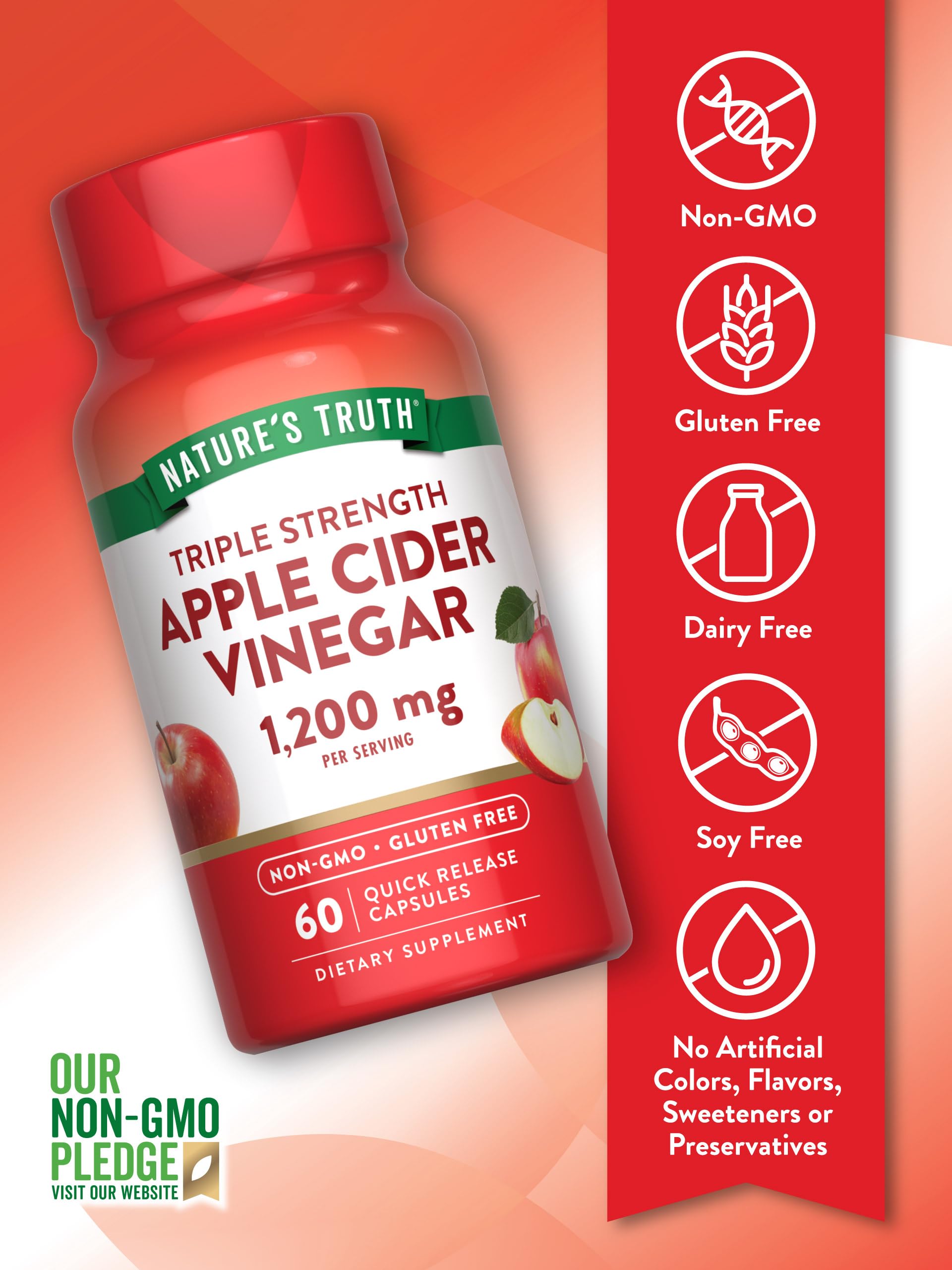 Nature's Truth label highlights gluten-free and non-GMO ingredients for clean sourcing.