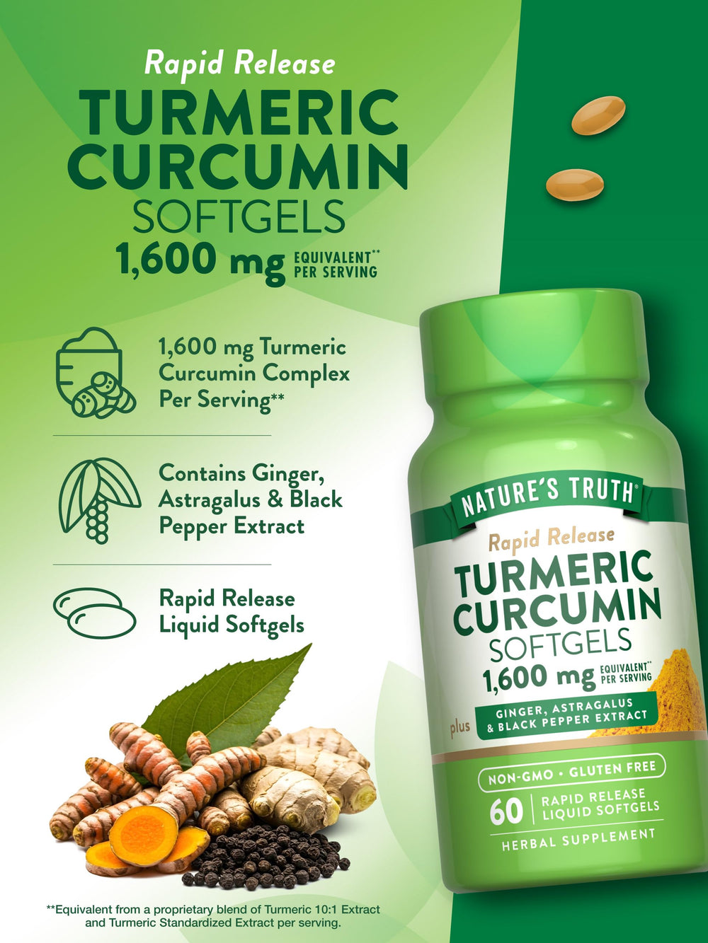 Nature's Truth gluten-free non-GMO seal on bottle label.
