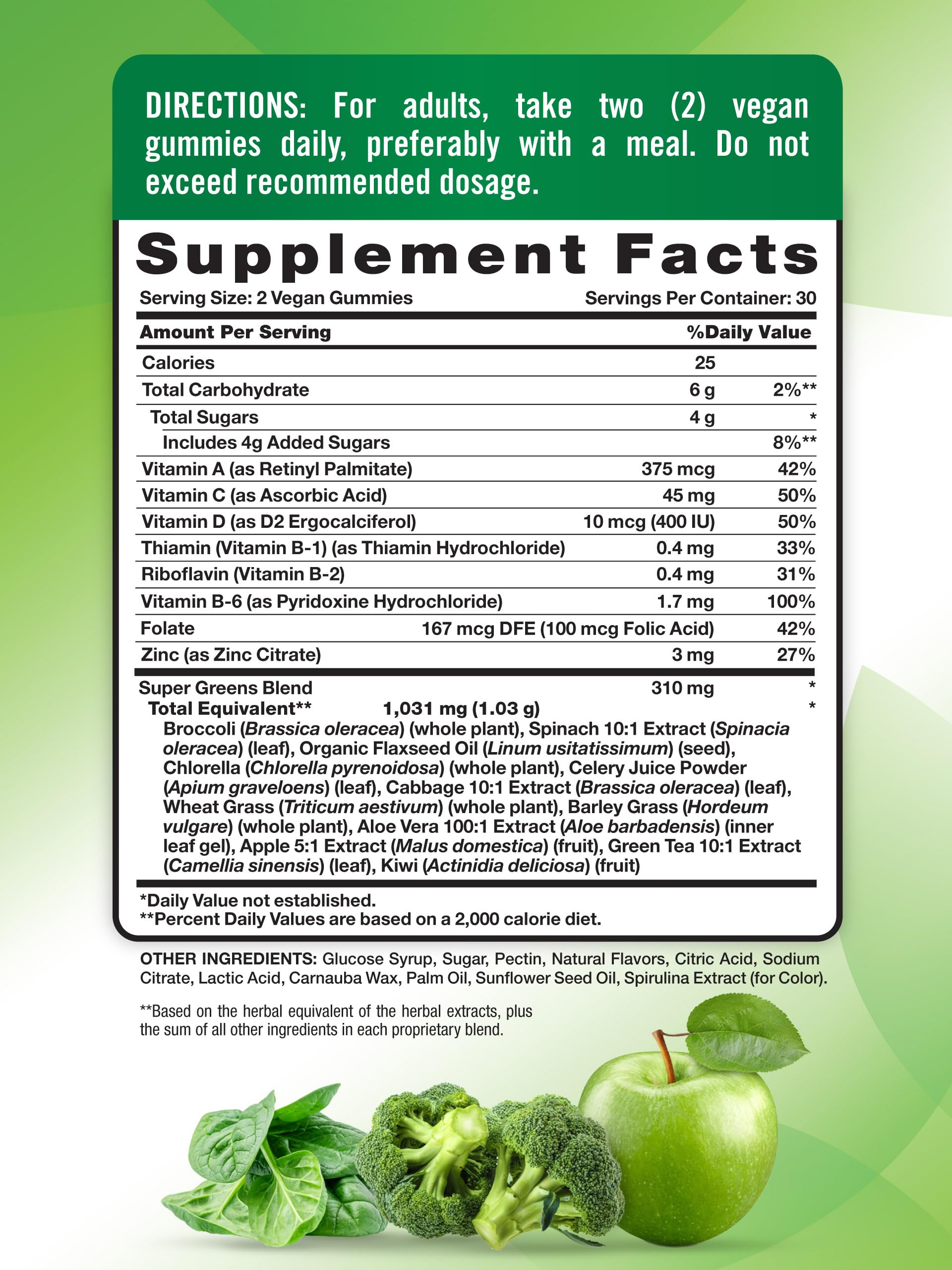 Nature's Truth Super Greens mezcla de vegetales en cada porción