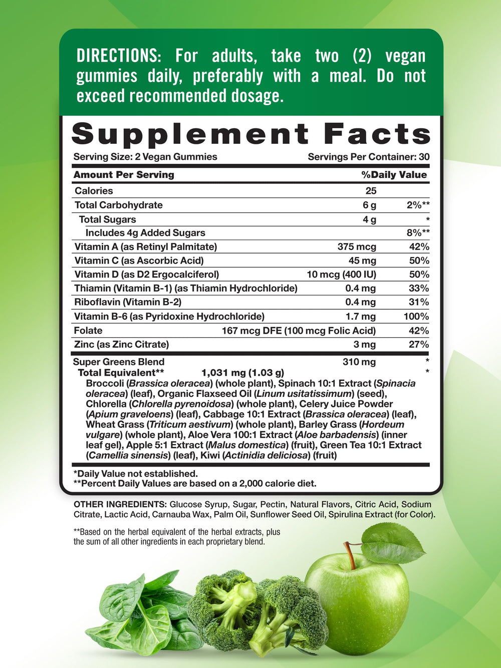 Nature's Truth Super Greens mezcla de vegetales en cada porción