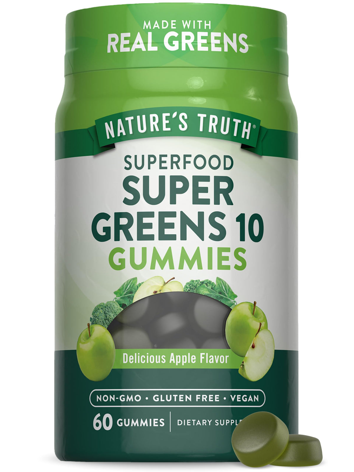 Nature's Truth Super Greens gomitas manzana, snack diario