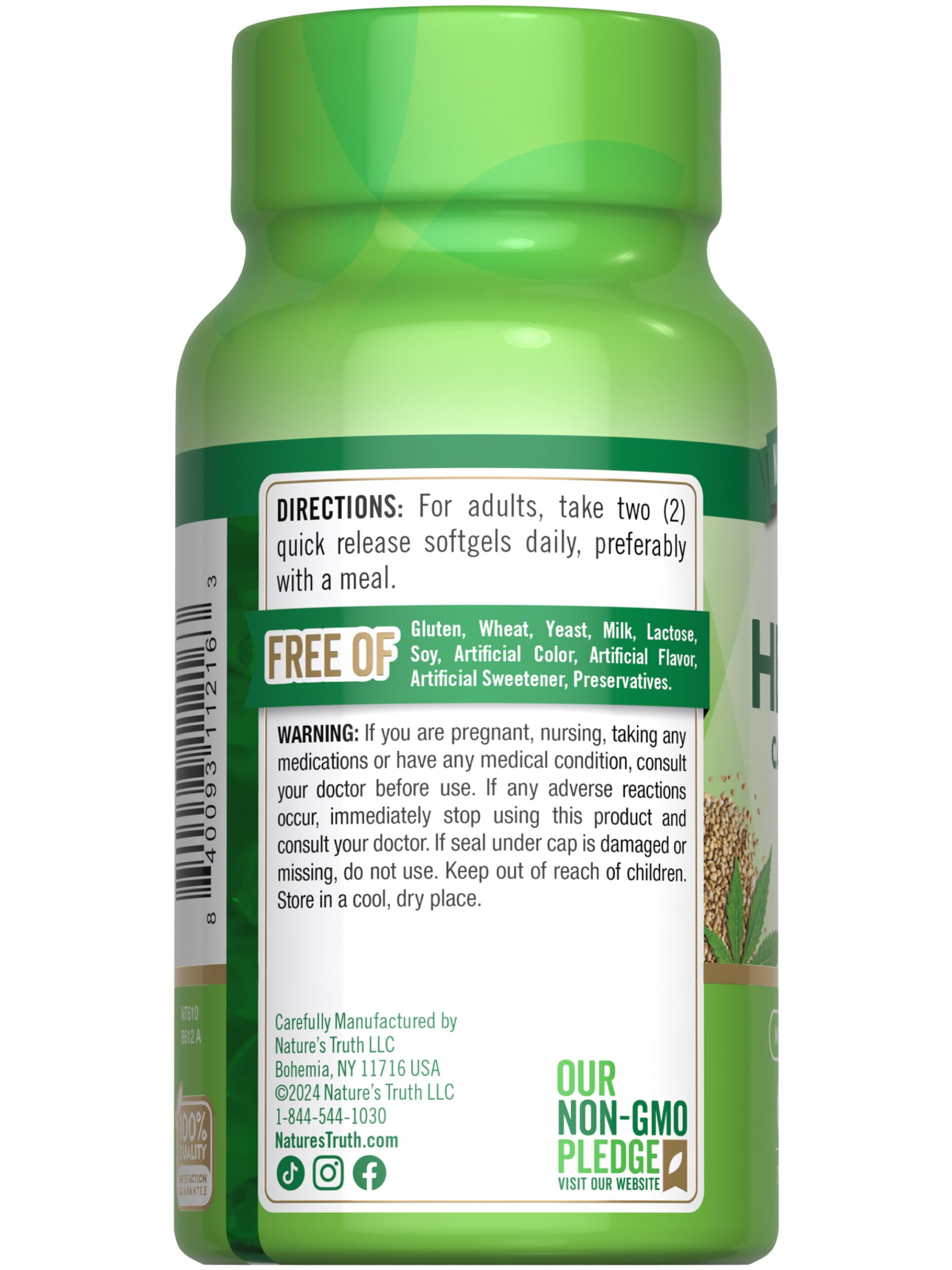 Nature's Truth hemp oil softgels on shelf display conveying daily wellness option