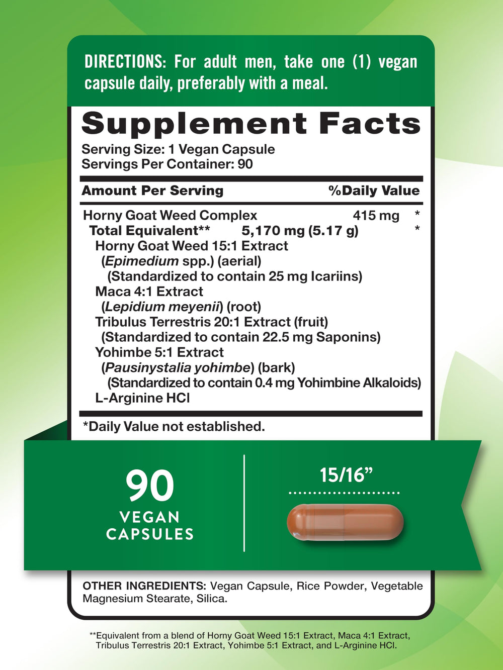 Closeup of Nature's Truth Horny Goat Weed vegan capsules for everyday use
