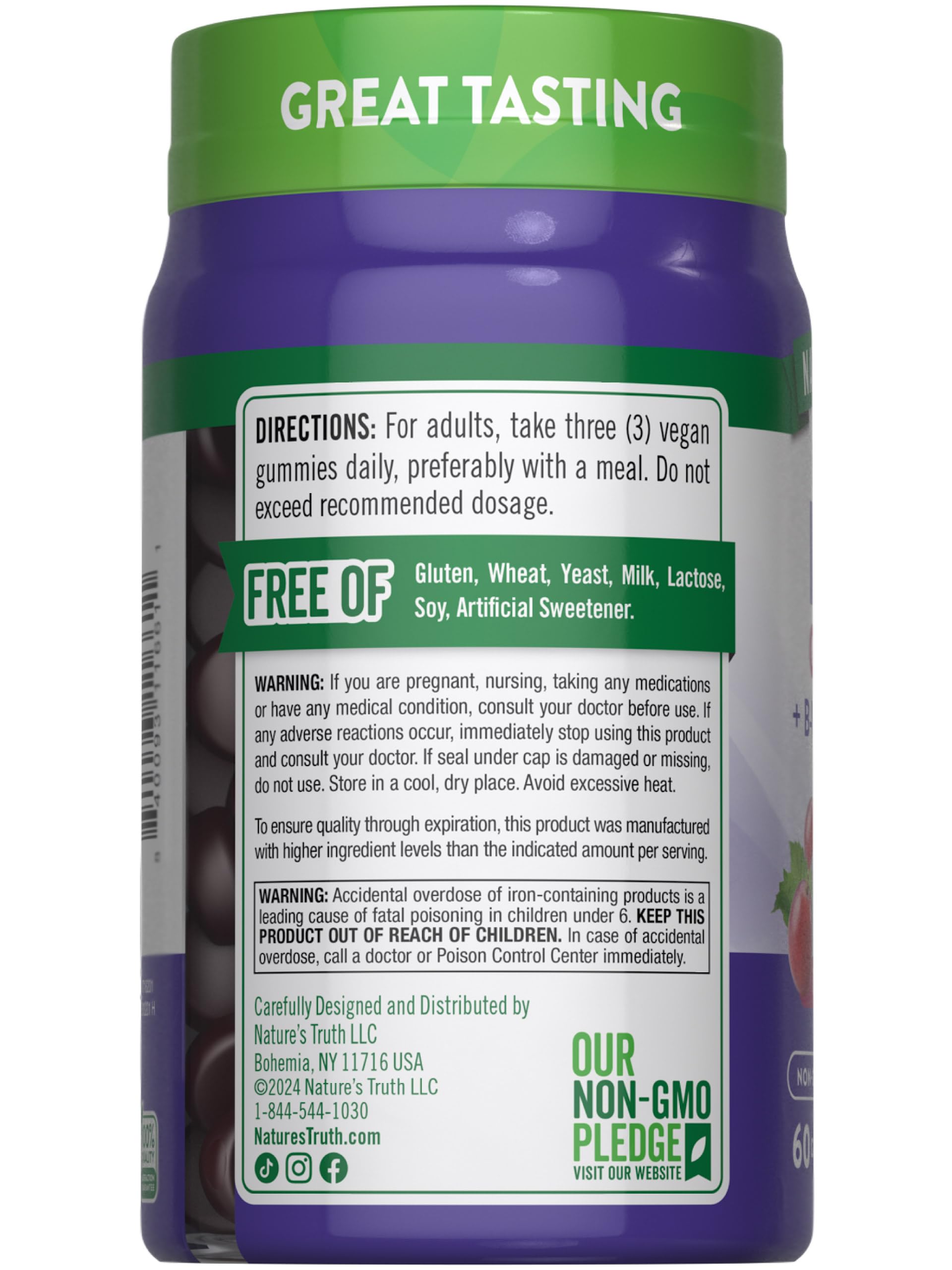 Nature's Truth grape-flavored iron gummies with zinc and B vitamins