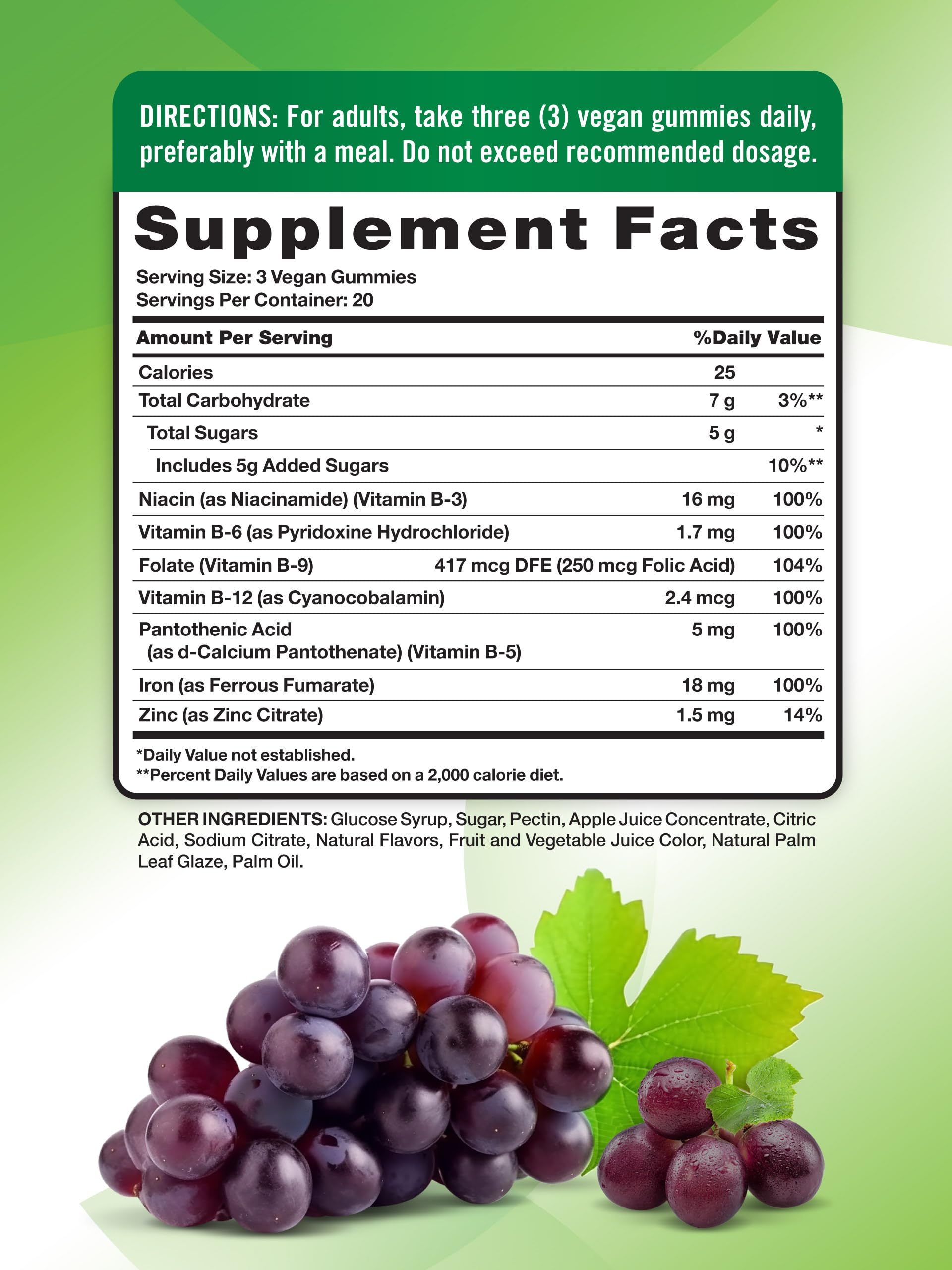 Nature's Truth Iron Gummies grape-flavored gummy highlighting vegan and gluten-free benefits