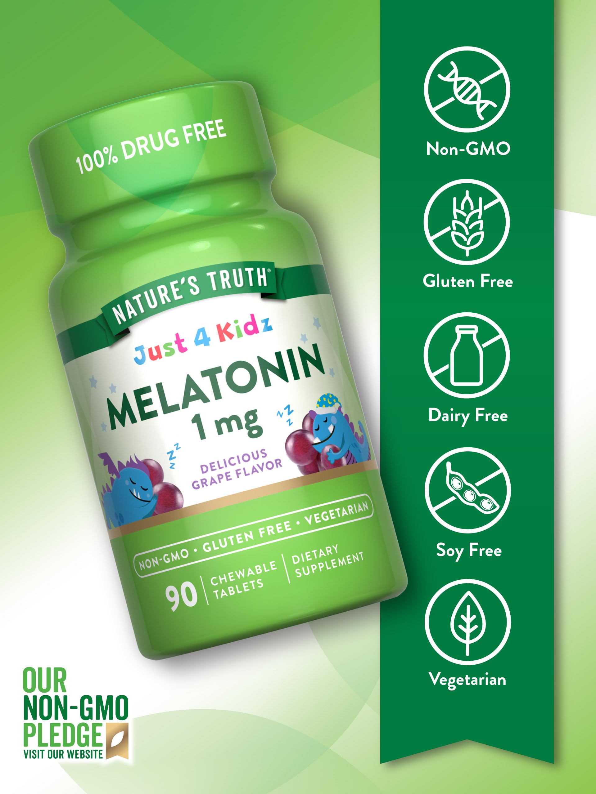 Close-up of Nature's Truth melatonin 1 mg dosage for kids