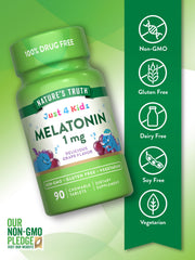 Close-up of Nature's Truth melatonin 1 mg dosage for kids