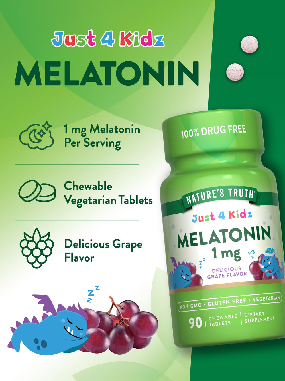 Gluten-free Nature's Truth Kids Melatonin suitable for sensitive diets