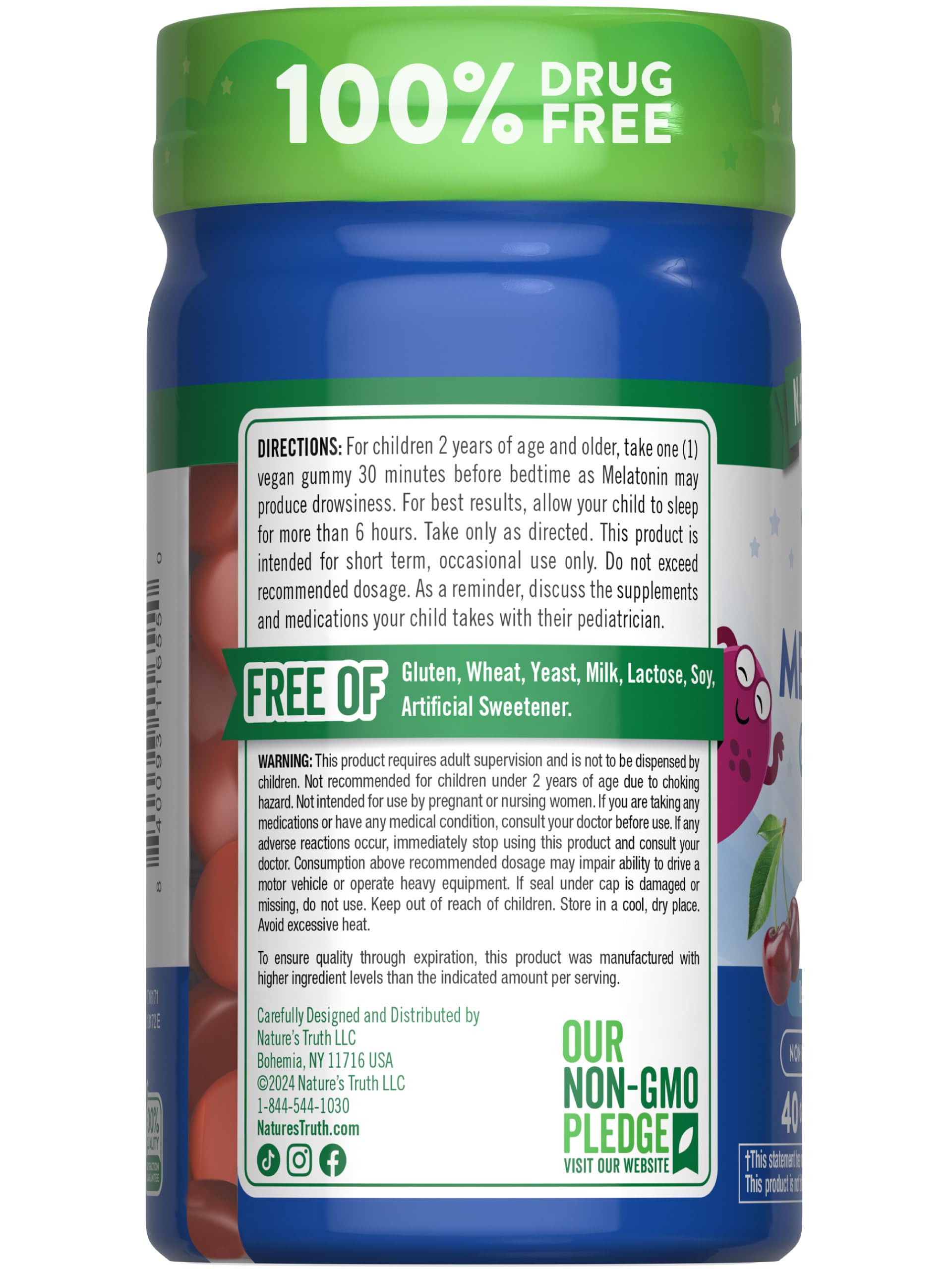 Nature's Truth Kids Melatonin Gummy packaging on shelf showcases cherry flavor