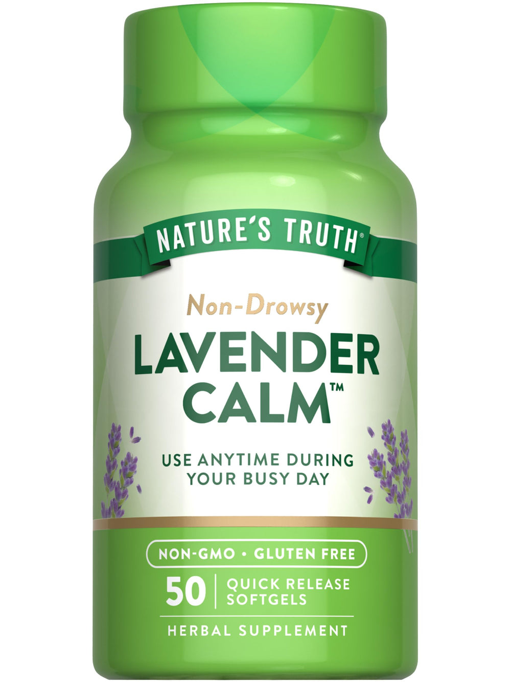 Nature's Truth Lavender Calm Softgels bottle for everyday non-drowsy calm