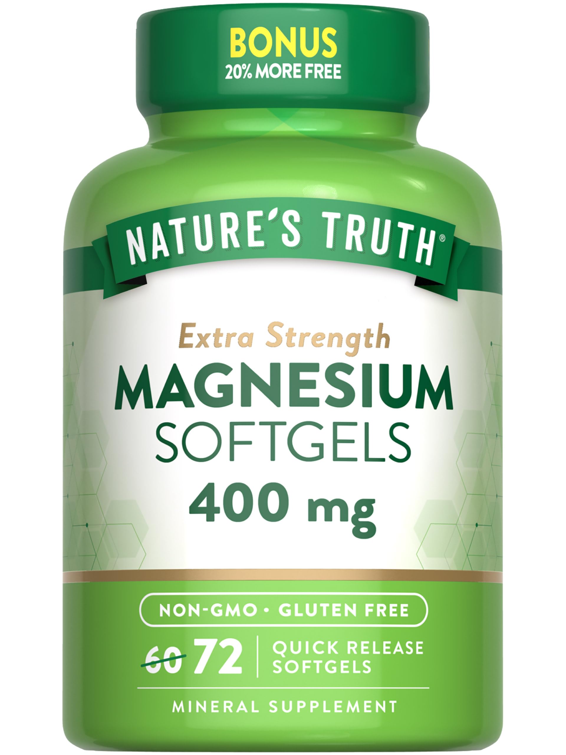 Nature's Truth Magnesium 400mg softgel bottle for daily mineral support.