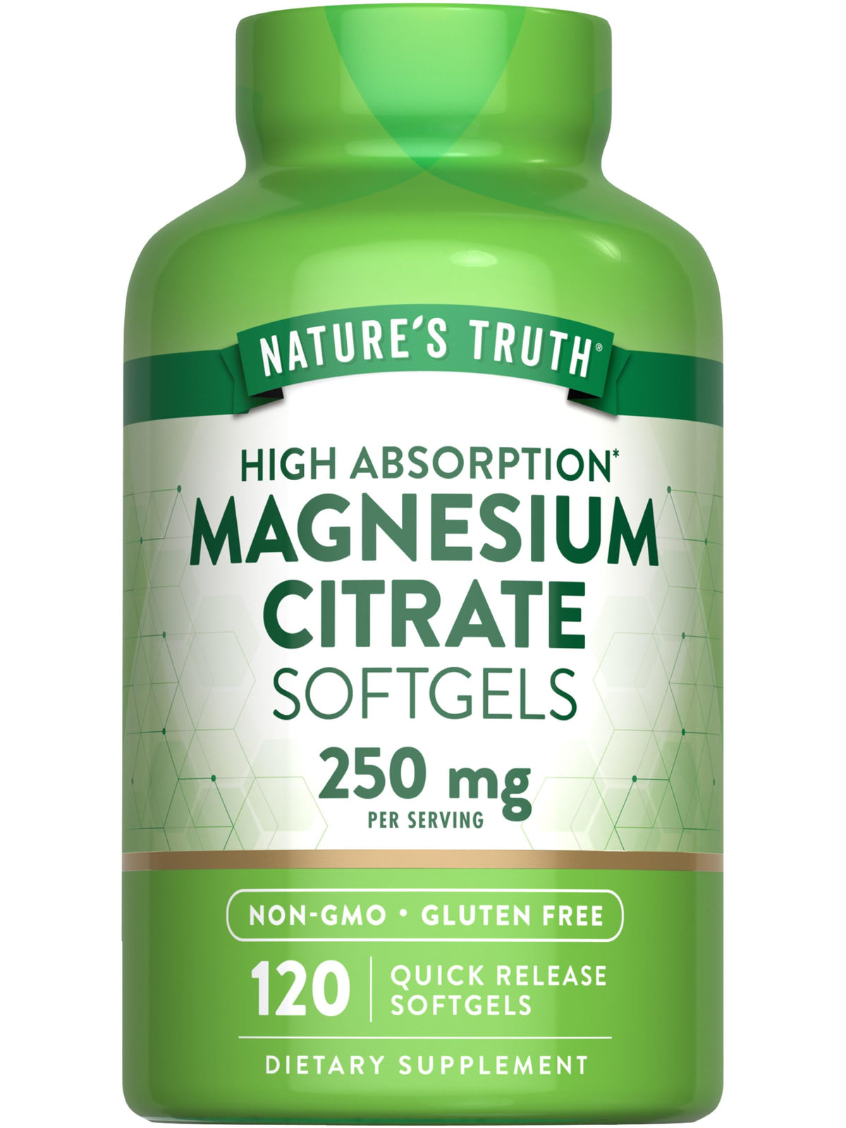 Nature's Truth Magnesium Citrate Softgels bottle front highlighting high absorption formula for daily wellness