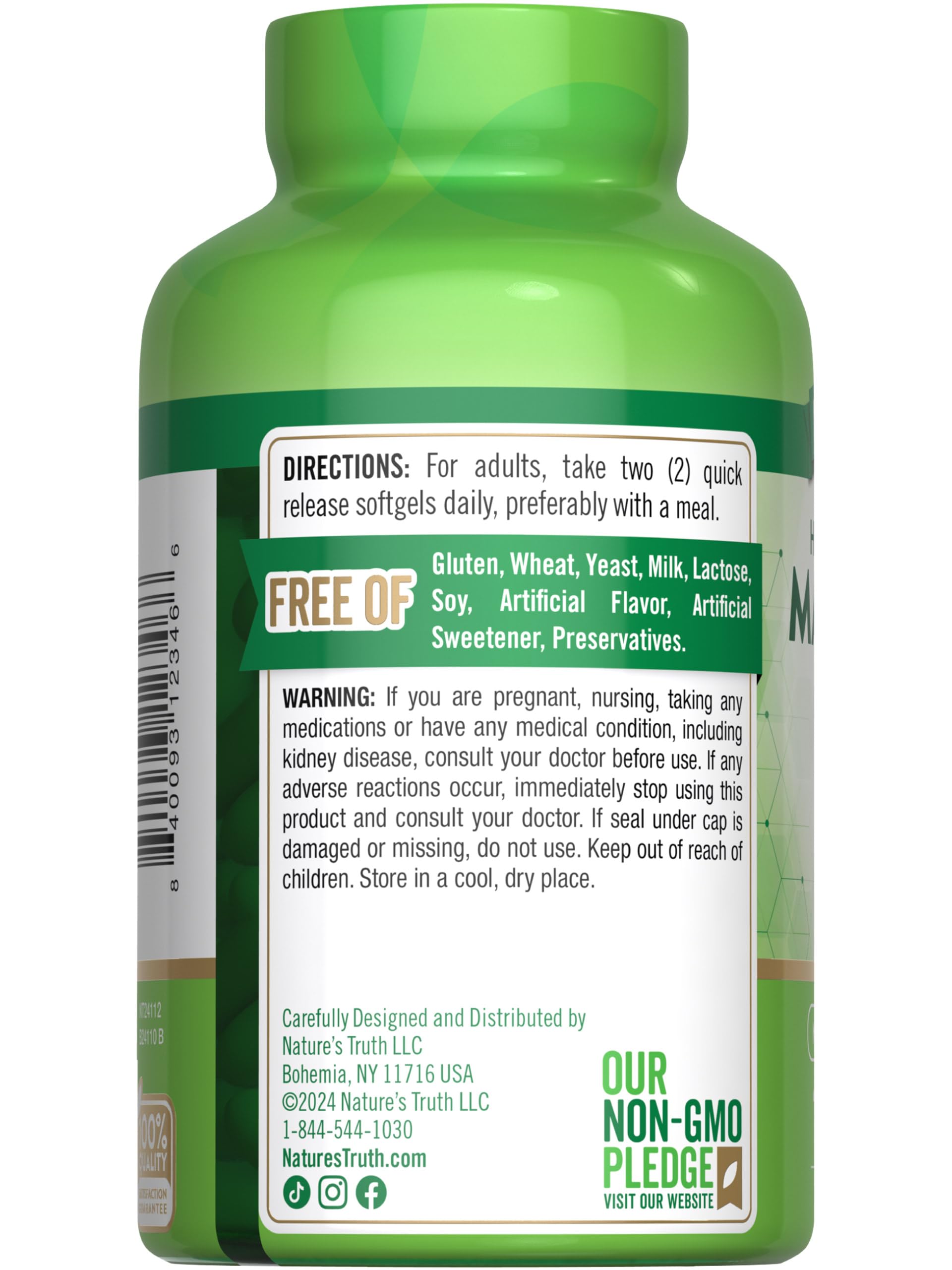 Nature's Truth Magnesium Citrate Softgels with serving suggestion and 250 mg per serving