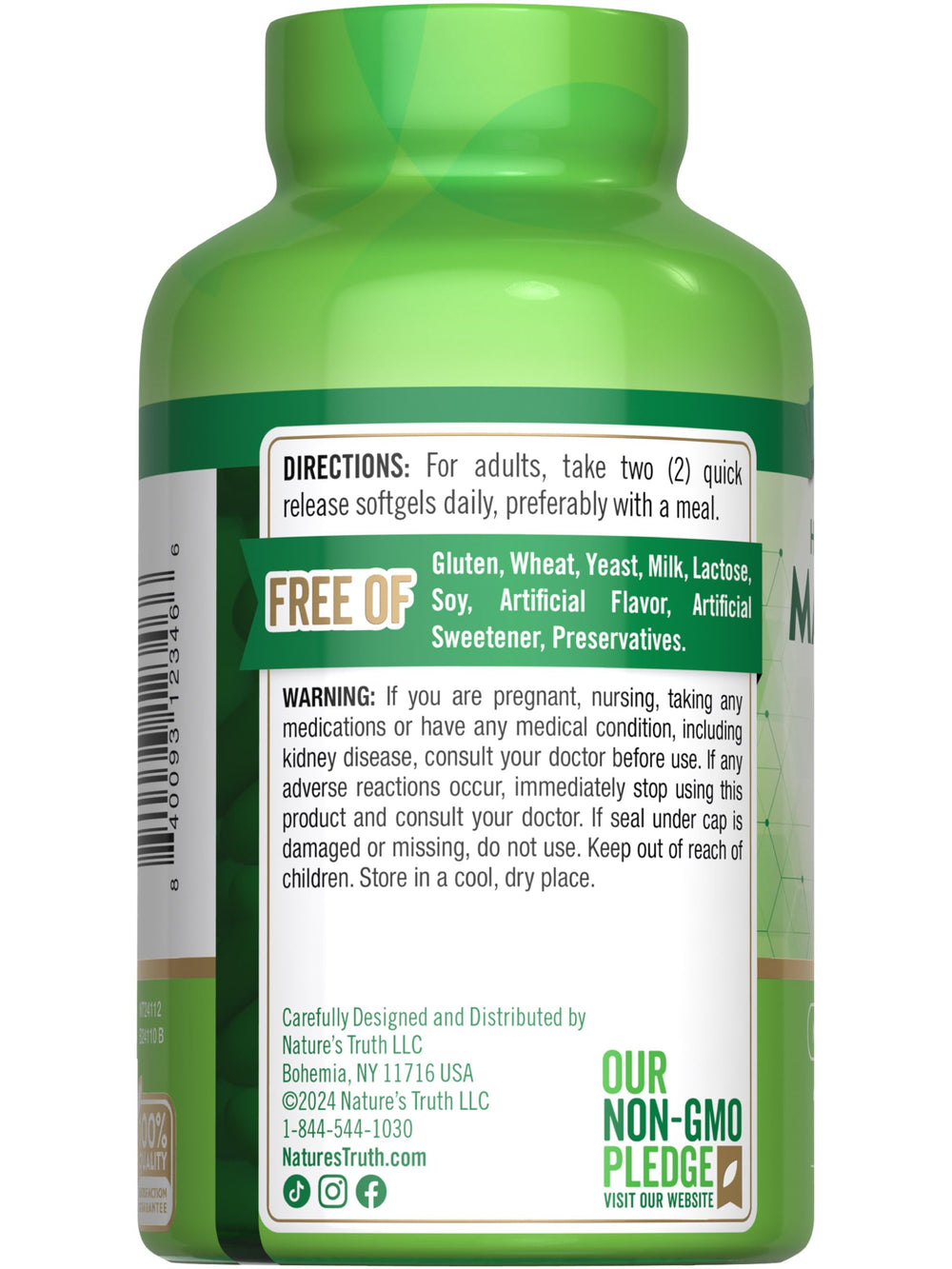 Nature's Truth Magnesium Citrate Softgels with serving suggestion and 250 mg per serving