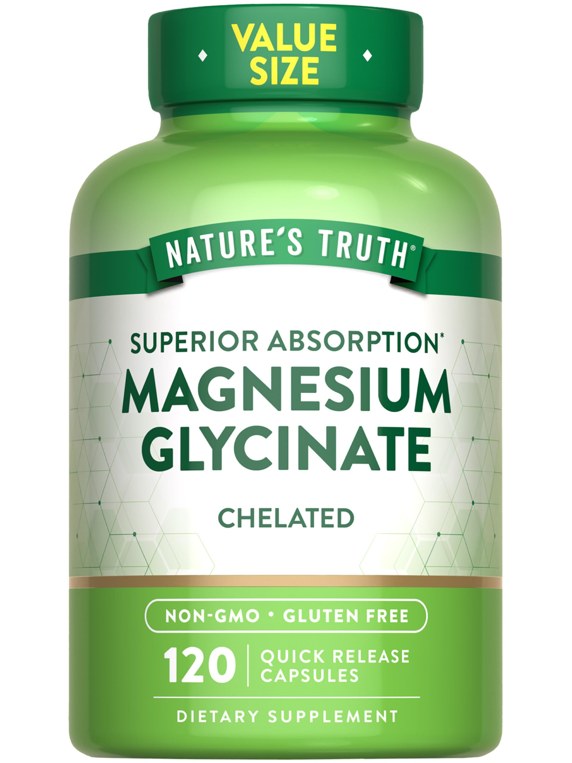 Nature's Truth Magnesium Glycinate 200mg bottle front showing high absorption formula