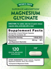 Nature's Truth Magnesium Glycinate 200mg bottle side label with product details
